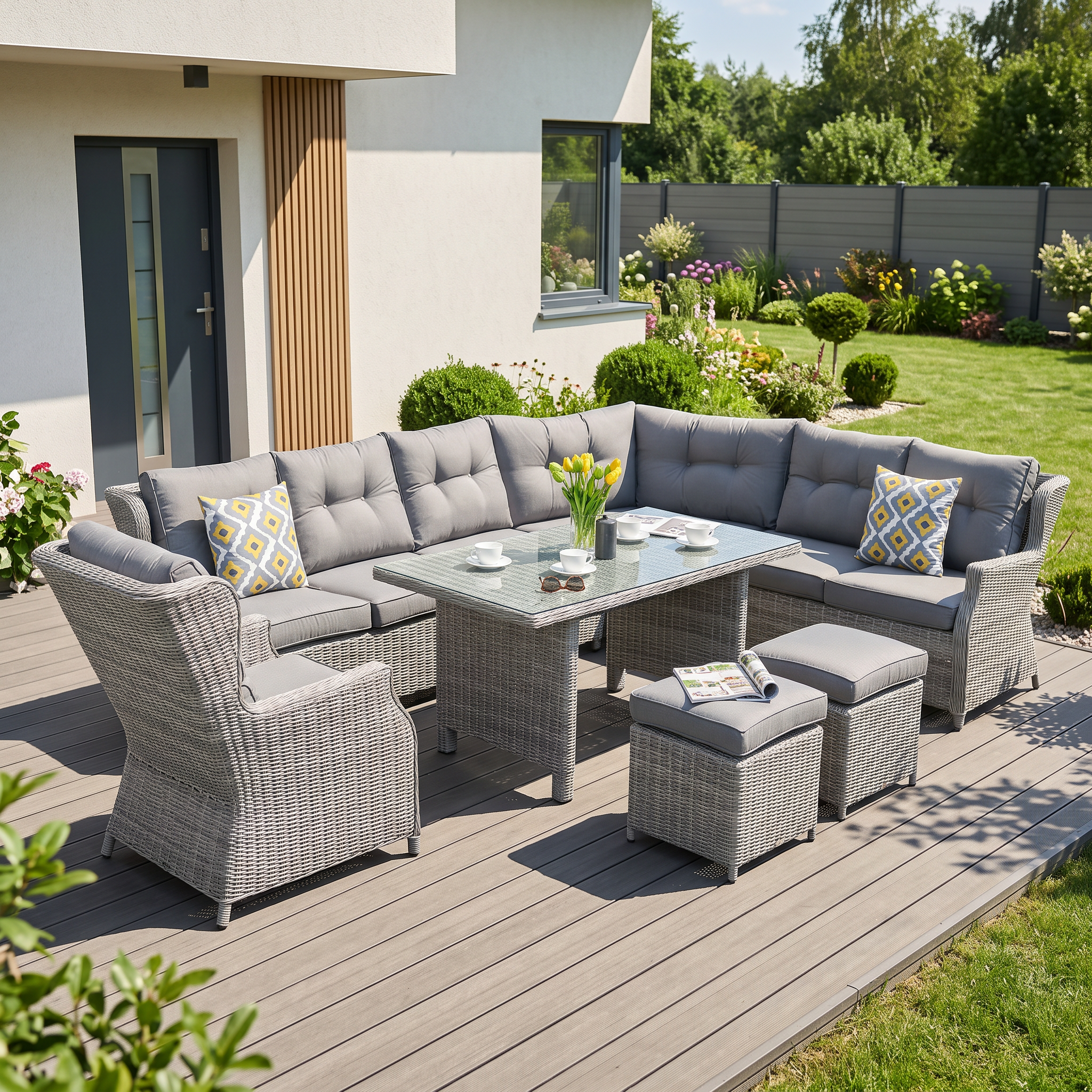 Narożnik z technorattanu TRIVENTO DINING Stone Grey &mdash; aranżacja