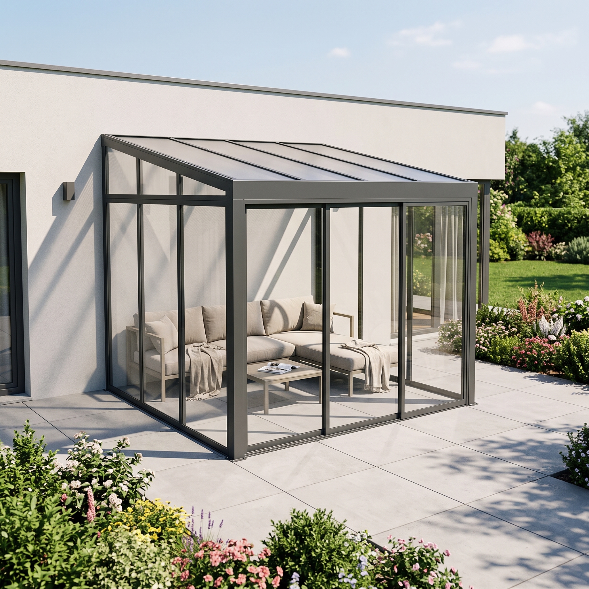 Ogród zimowy BELGRAVIA FRAME 3x3 Anthracite - Gutroof — aranżacja