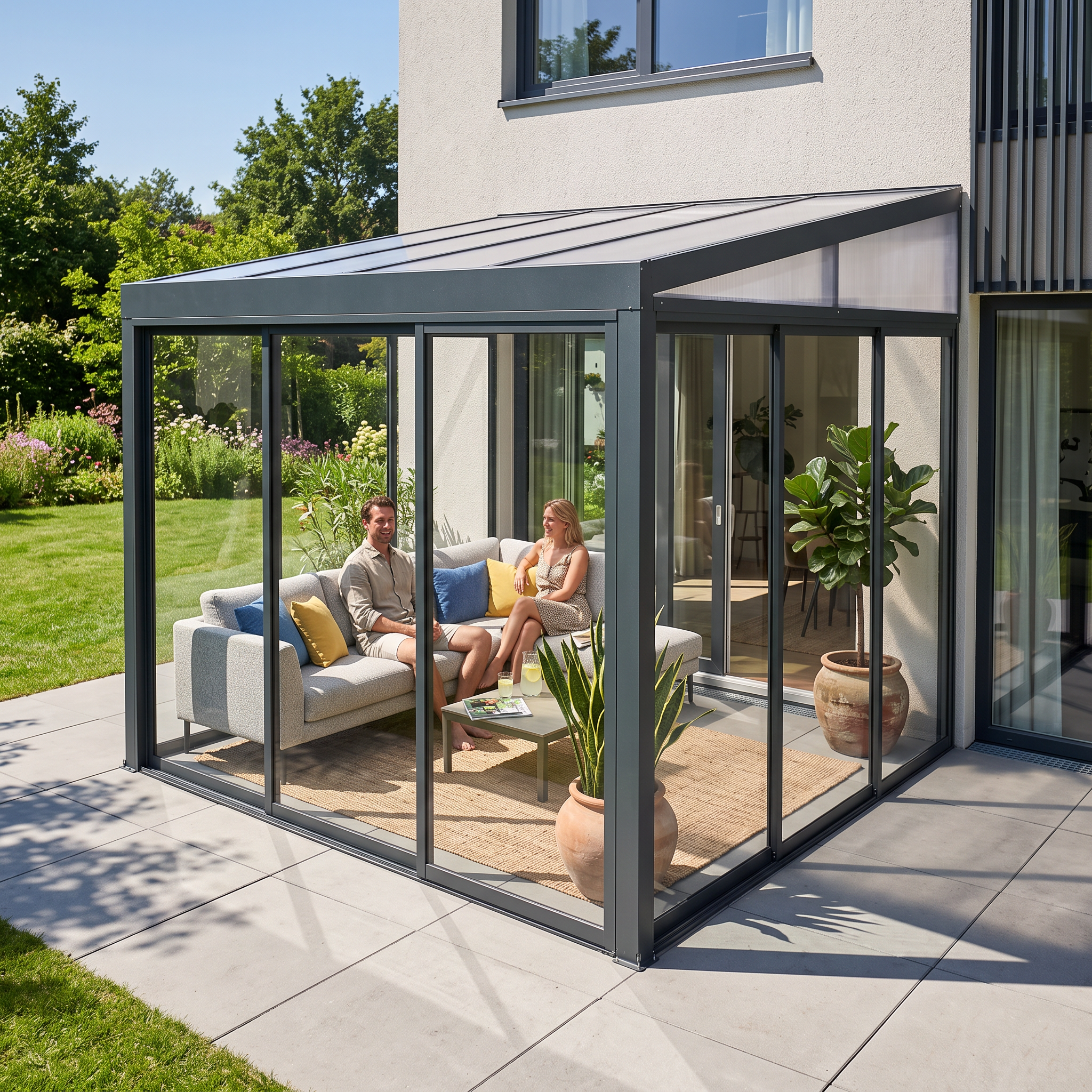 Ogród zimowy BELGRAVIA FRAME 3x3 Anthracite - Gutroof — aranżacja