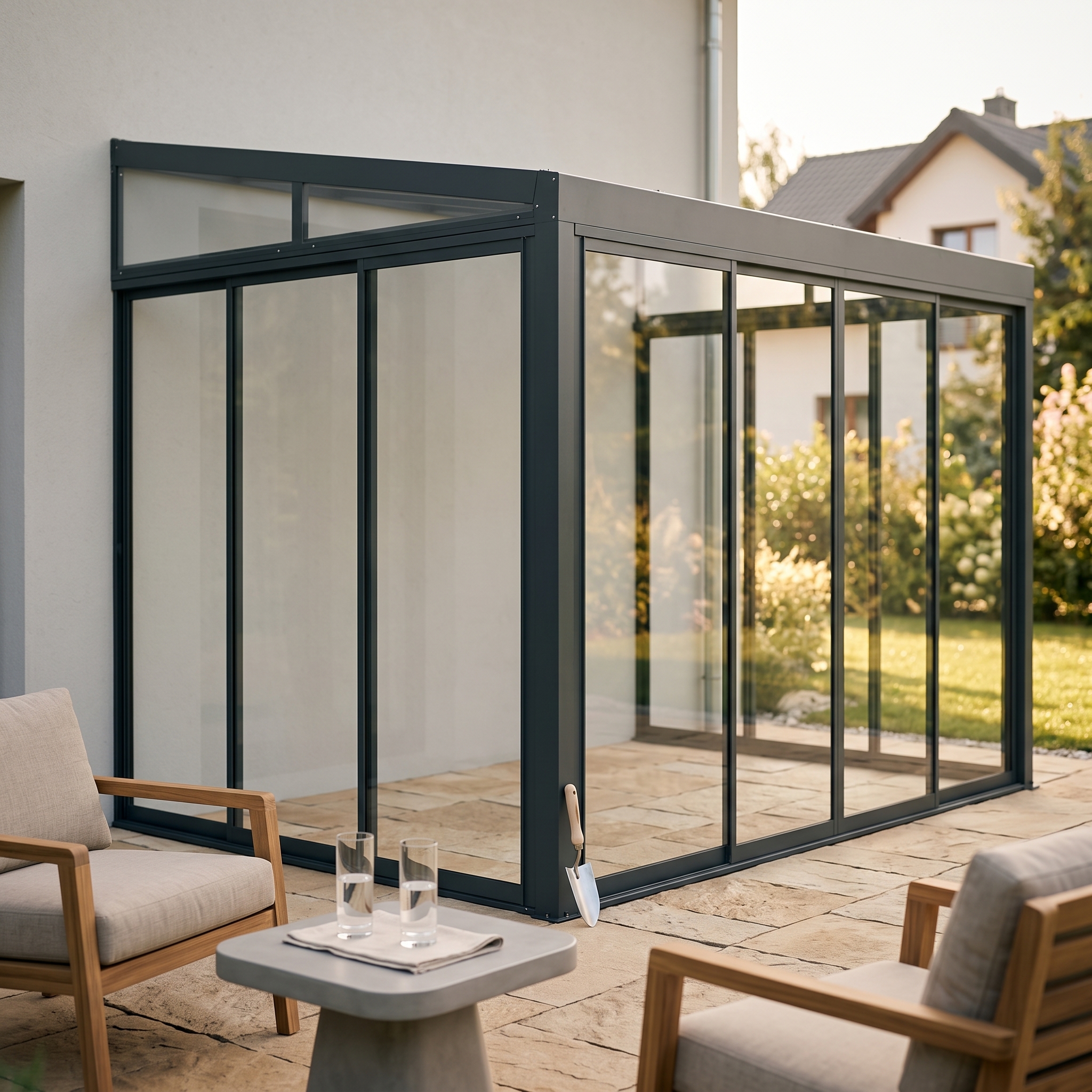 Ogród zimowy BELGRAVIA FRAME 3x4 Anthracite - Gutroof — aranżacja