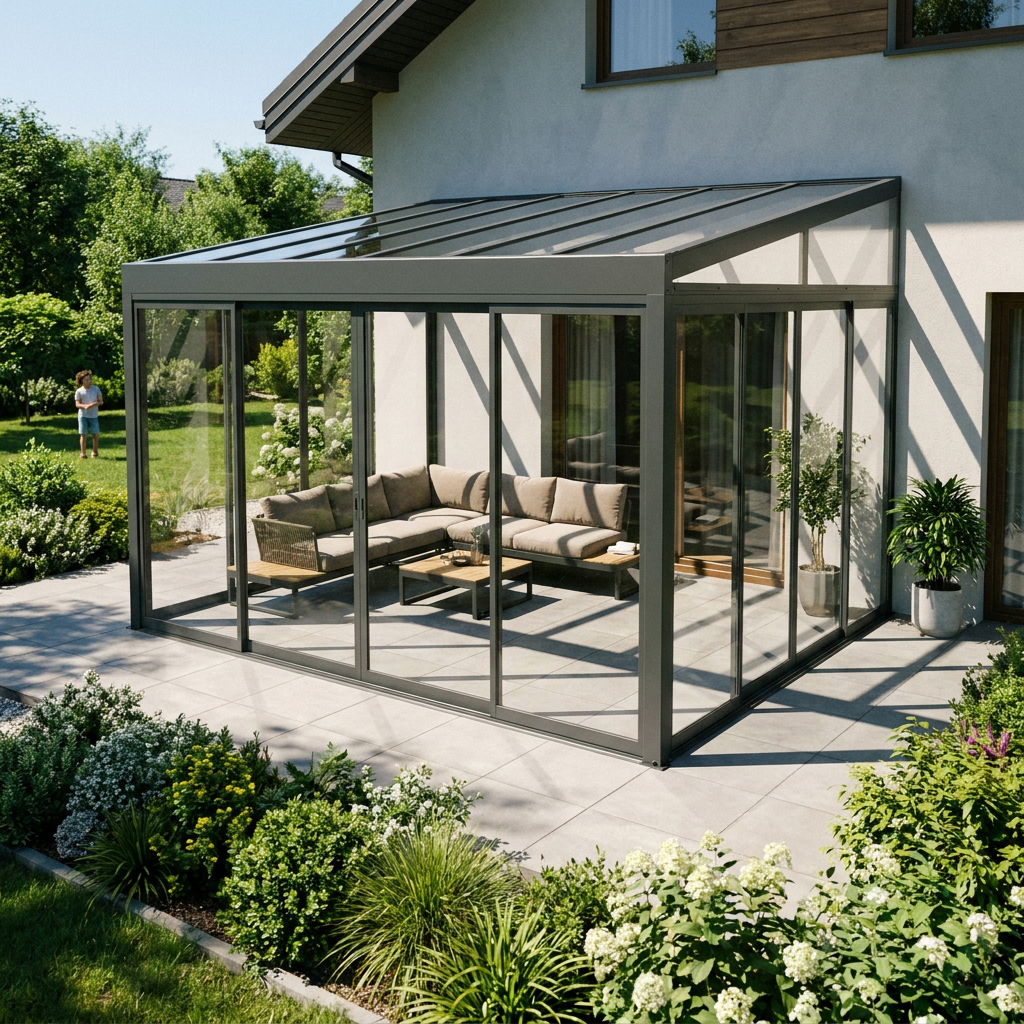 Ogród zimowy BELGRAVIA FRAME 4x4 Anthracite - Gutroof — aranżacja