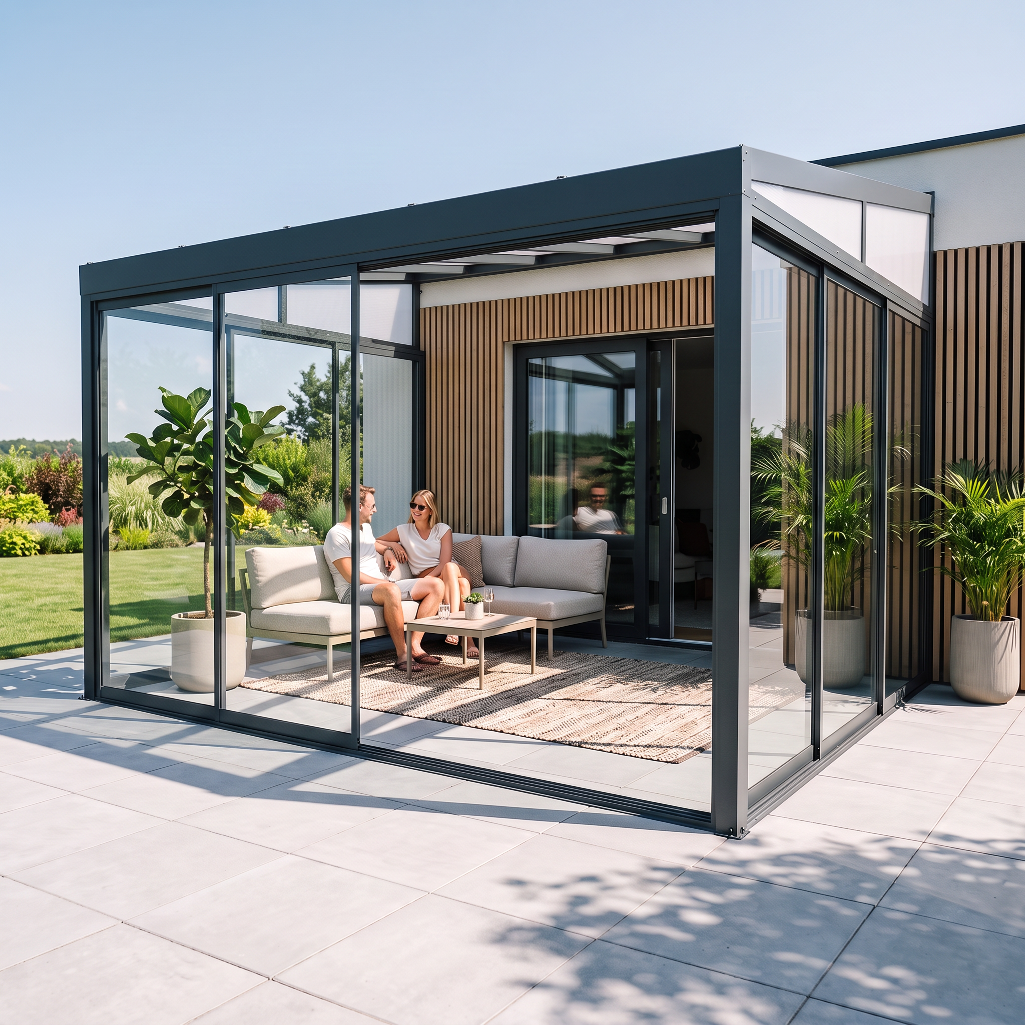 Ogród zimowy BELGRAVIA FRAME 4x4 Anthracite - Gutroof — aranżacja