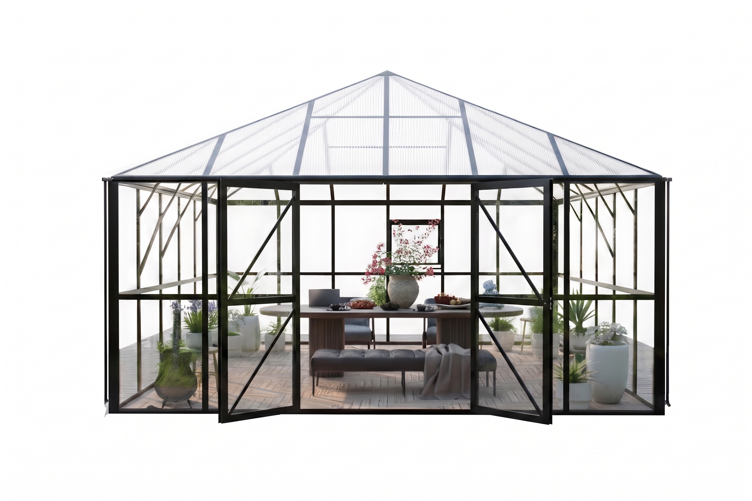 Ogród zimowy BROADWAY Black 436x436 cm PC + Glass - Gutroof