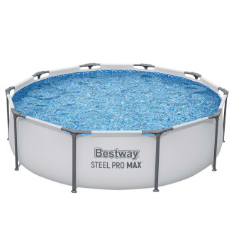 Okrągły basen stelażowy Bestway Steel Pro MAX wypełniony wodą.