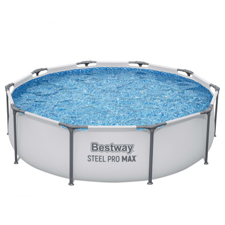 Okrągły basen stelażowy Bestway Steel Pro MAX wypełniony wodą.