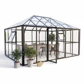 006860-Oranżeria zimowa BROADWAY Black 436x295cm Solid PC+ Glass
