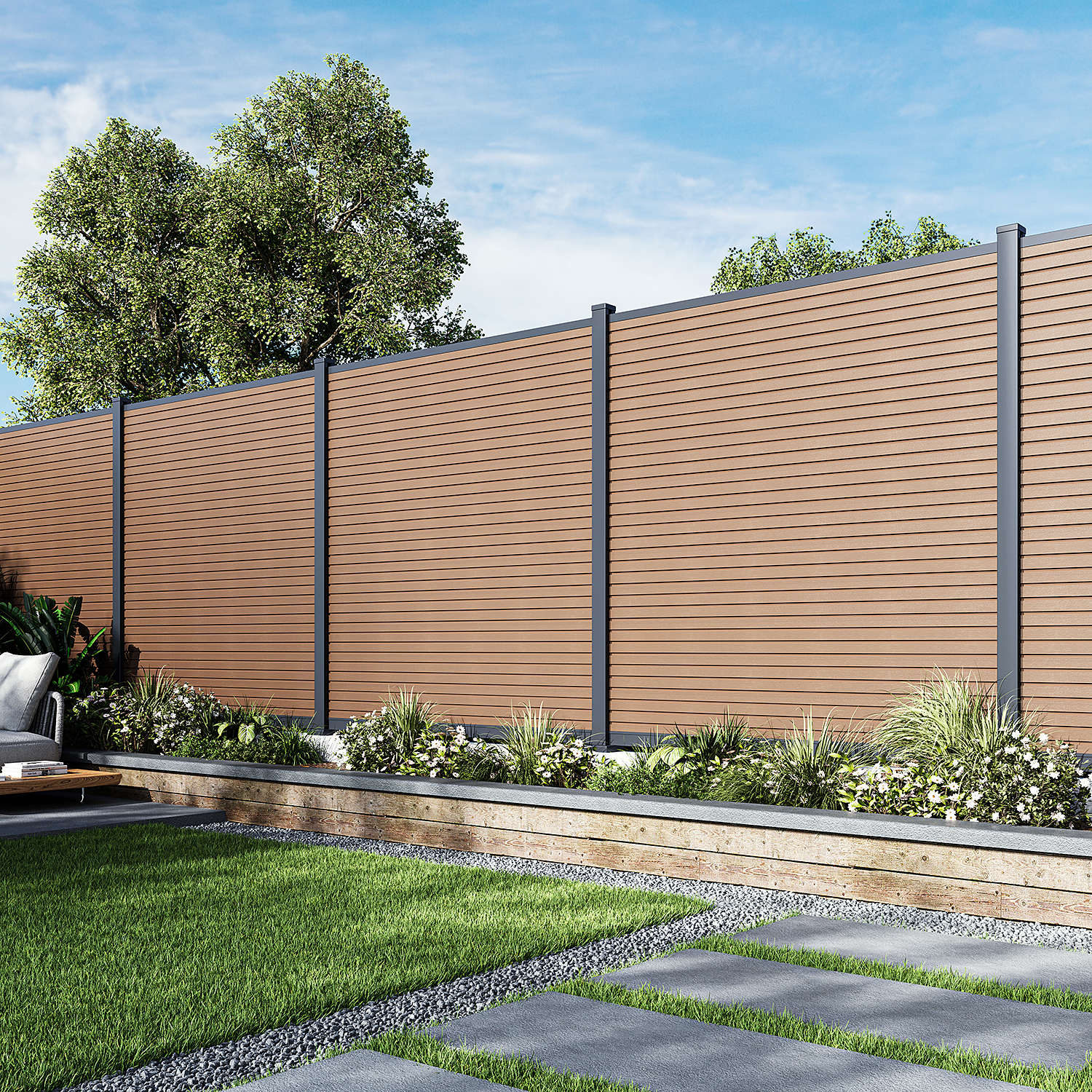 Panel ogrodzeniowy do mocowania na twardym podłożu 1,8 m CITY Teak - Gutroof