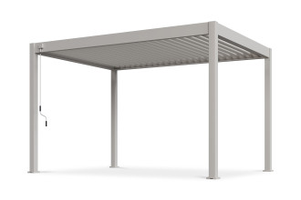 Pergola aluminiowa biała konstrukcja z płaskim dachem i regulowanymi listwami packshot 