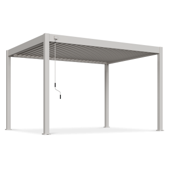 Pergola aluminiowa biała konstrukcja z regulowanymi lamelami i korbą sterującą packshot 