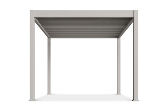 Pergola aluminiowa biała widok frontowy minimalistyczna konstrukcja z lamelami packshot 