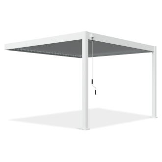 Widok od przodu na pergolę przyścienną Deluxe Wall 3.6x4m w aranżacji obok domu jednorodzinnego