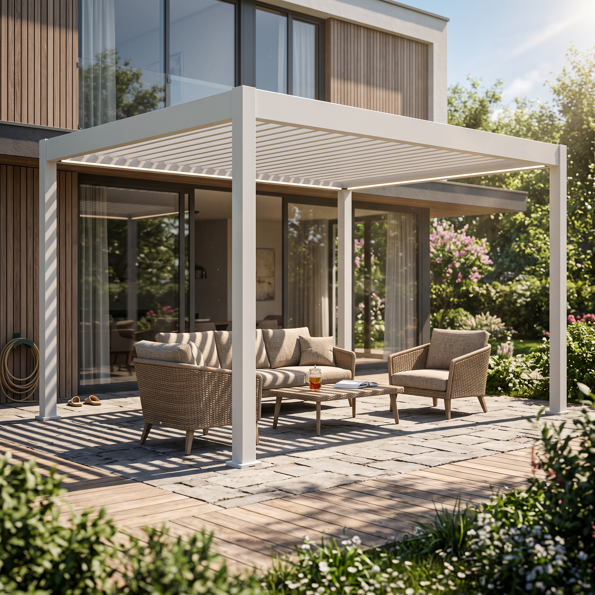 Pergola automatyczna ELEGANCE AUTOMATIC 3x4 z oświetleniem LED White - Gutroof  — aranżacja
