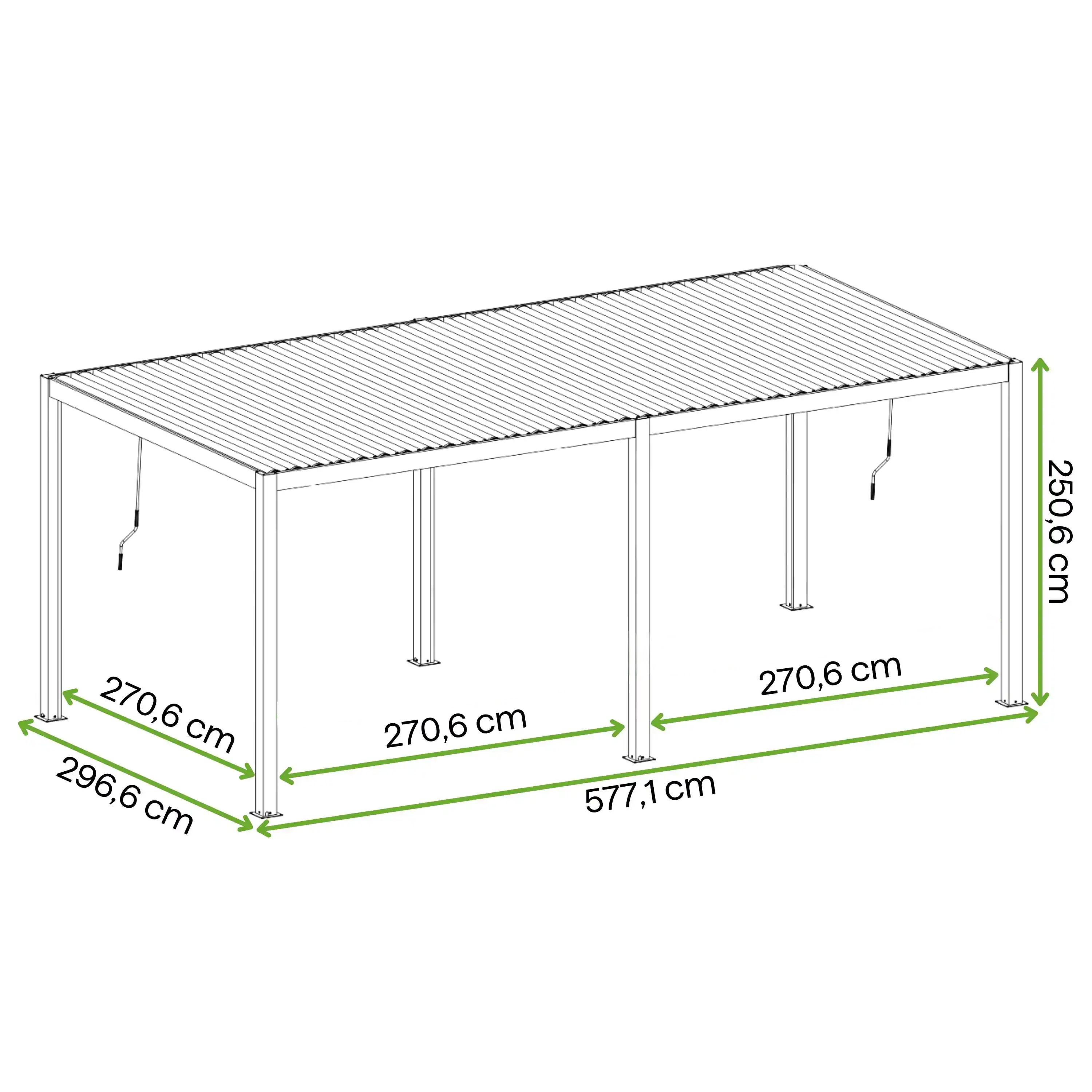 Pergola tarasowa z regulowanymi lamelami packshot produktu z wymiarami