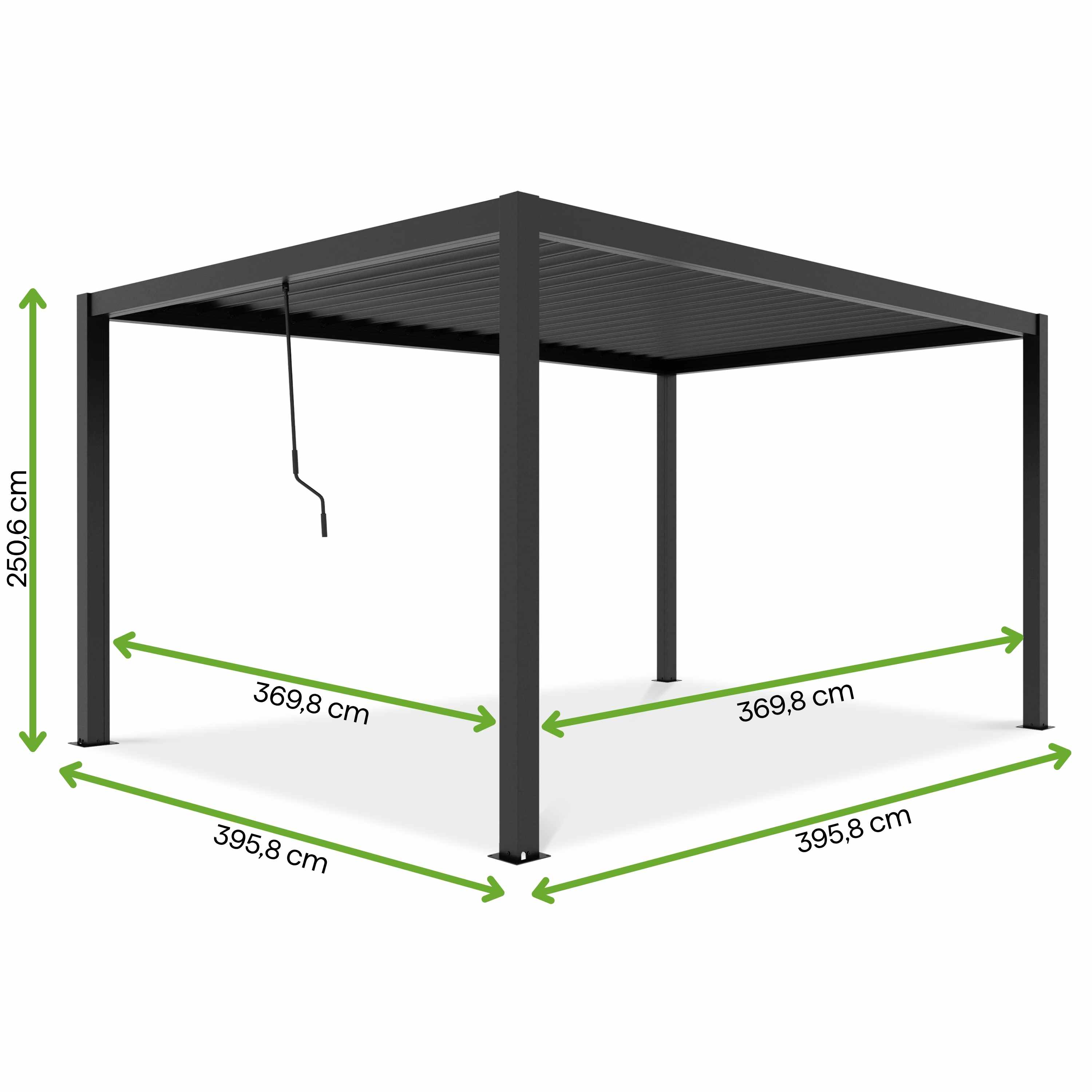 Pergola ogrodowa 4x4 PRIMARY Anthracite Gutroof z regulowanym dachem i widocznymi wymiarami