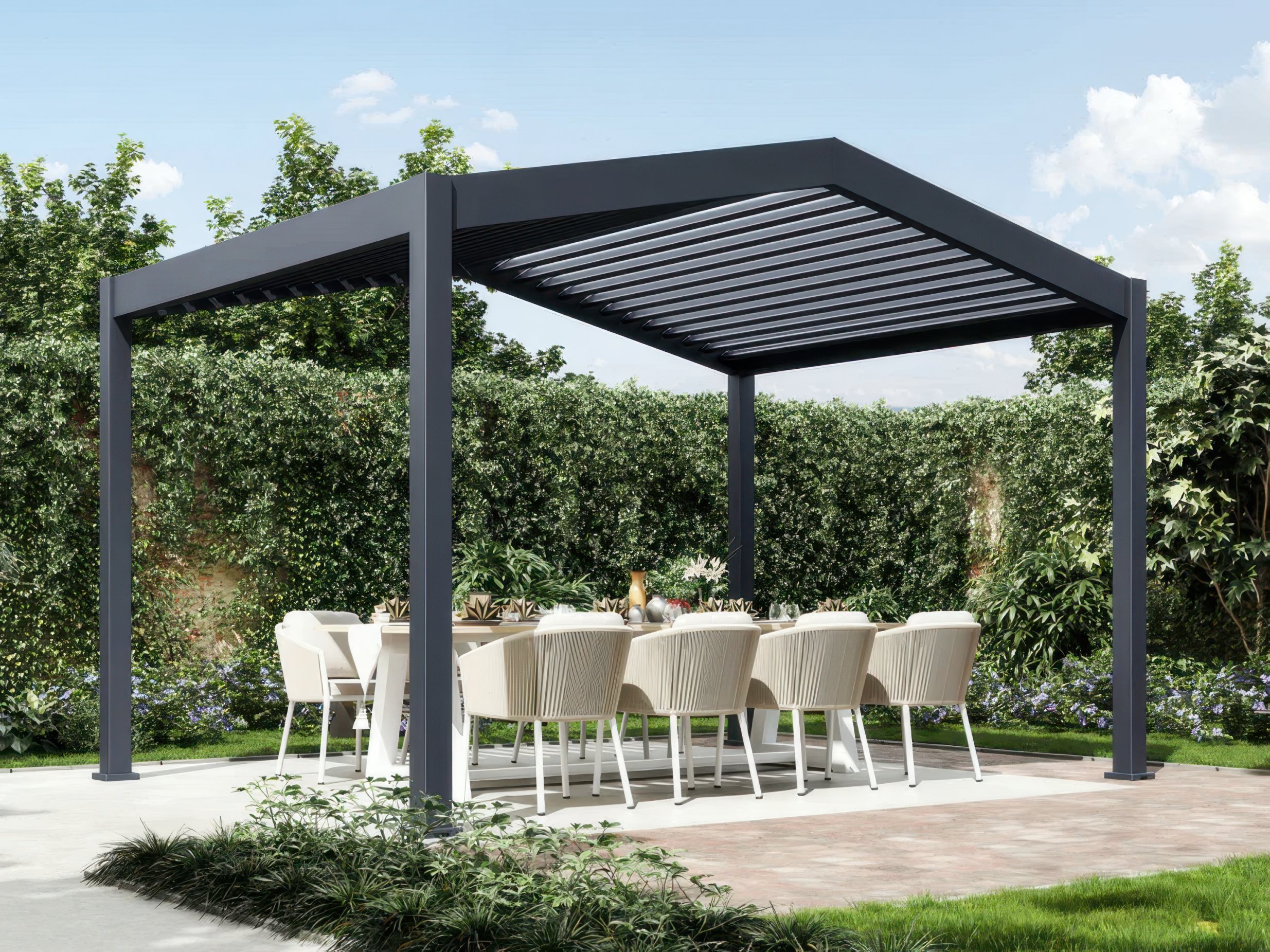 Z&aacute;hradn&aacute; pergola ako modern&yacute; priestor na spoločn&eacute; stolovanie vonku