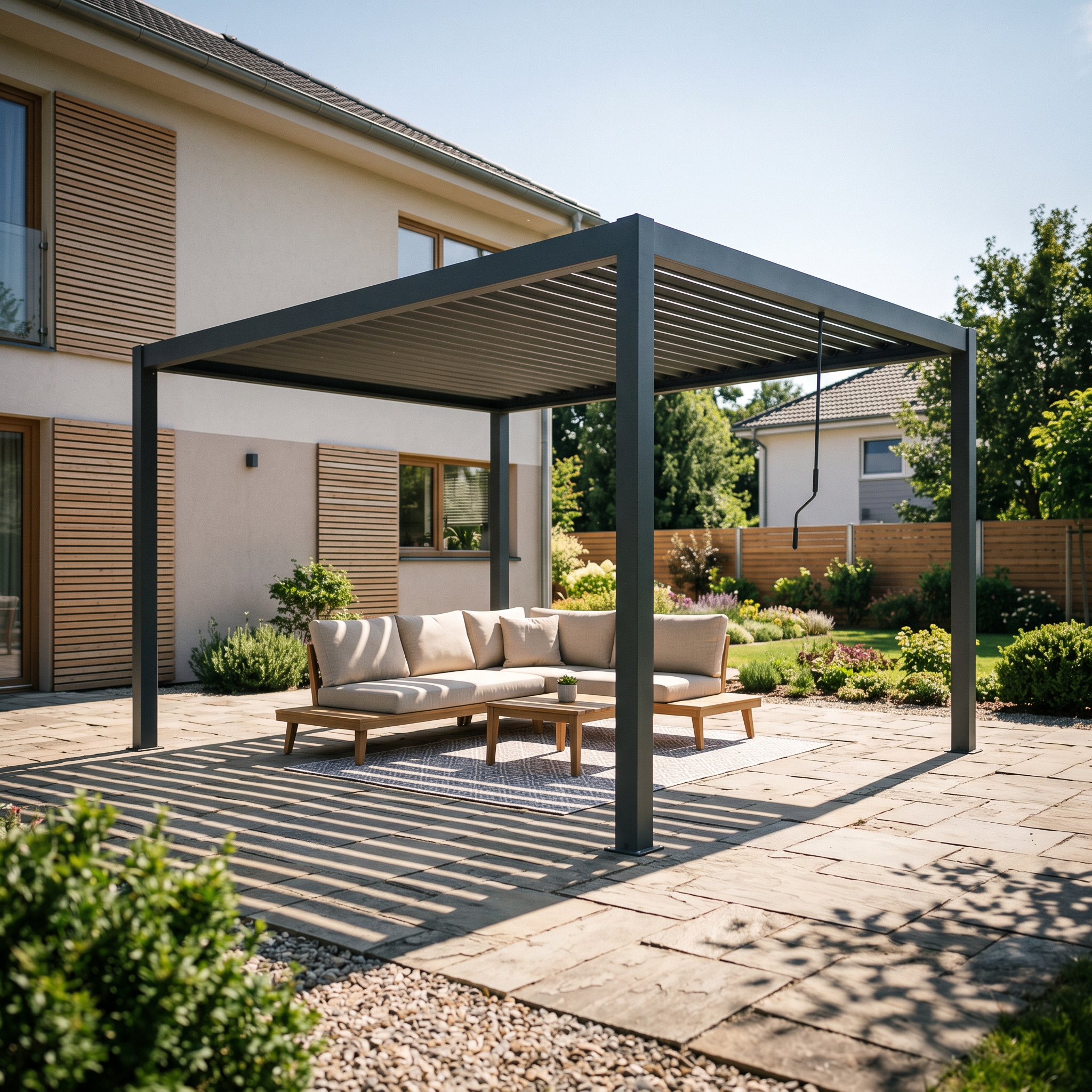 Pergola ogrodowa tarasowa PRIMARY 3x4 Anthracite - Gutroof &mdash; aranżacja
