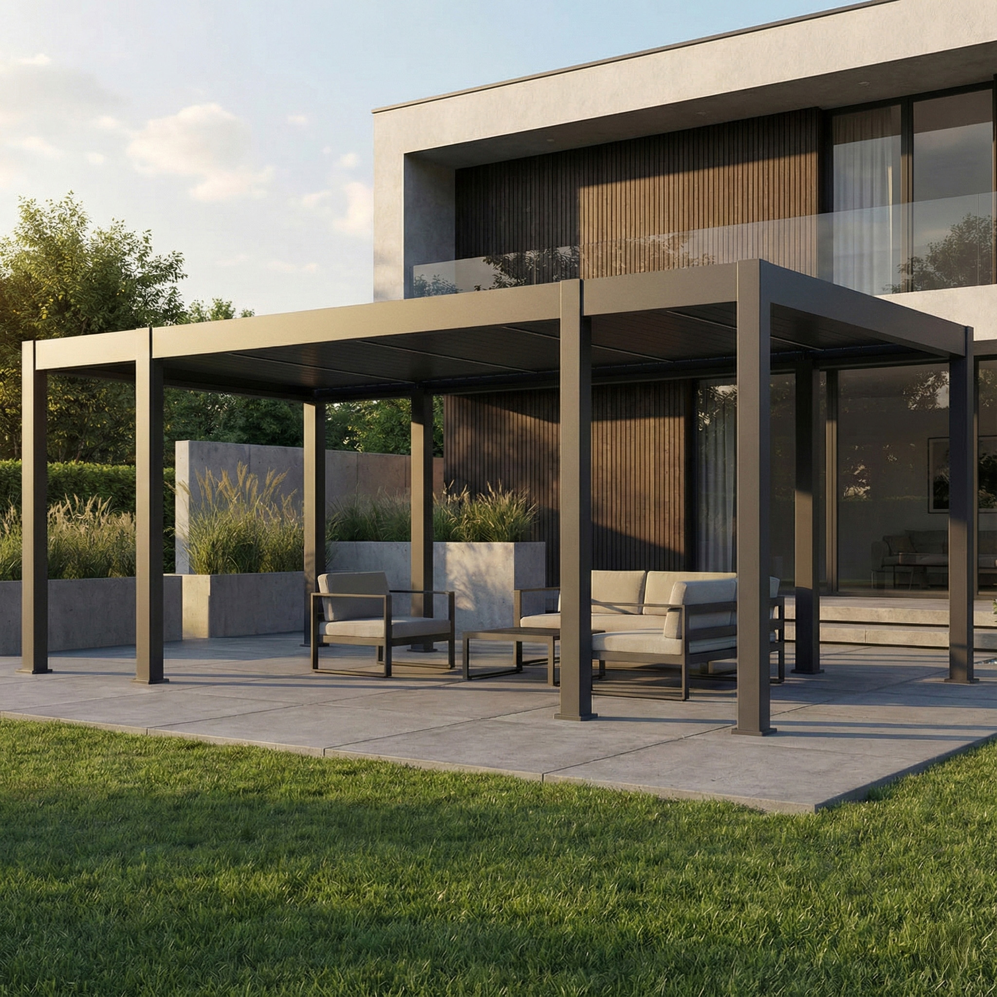 Pergola tarasowa REFERENCE AUTOMATIC 3.6x6.57 z oświetleniem LED Anthracite - Gutroof