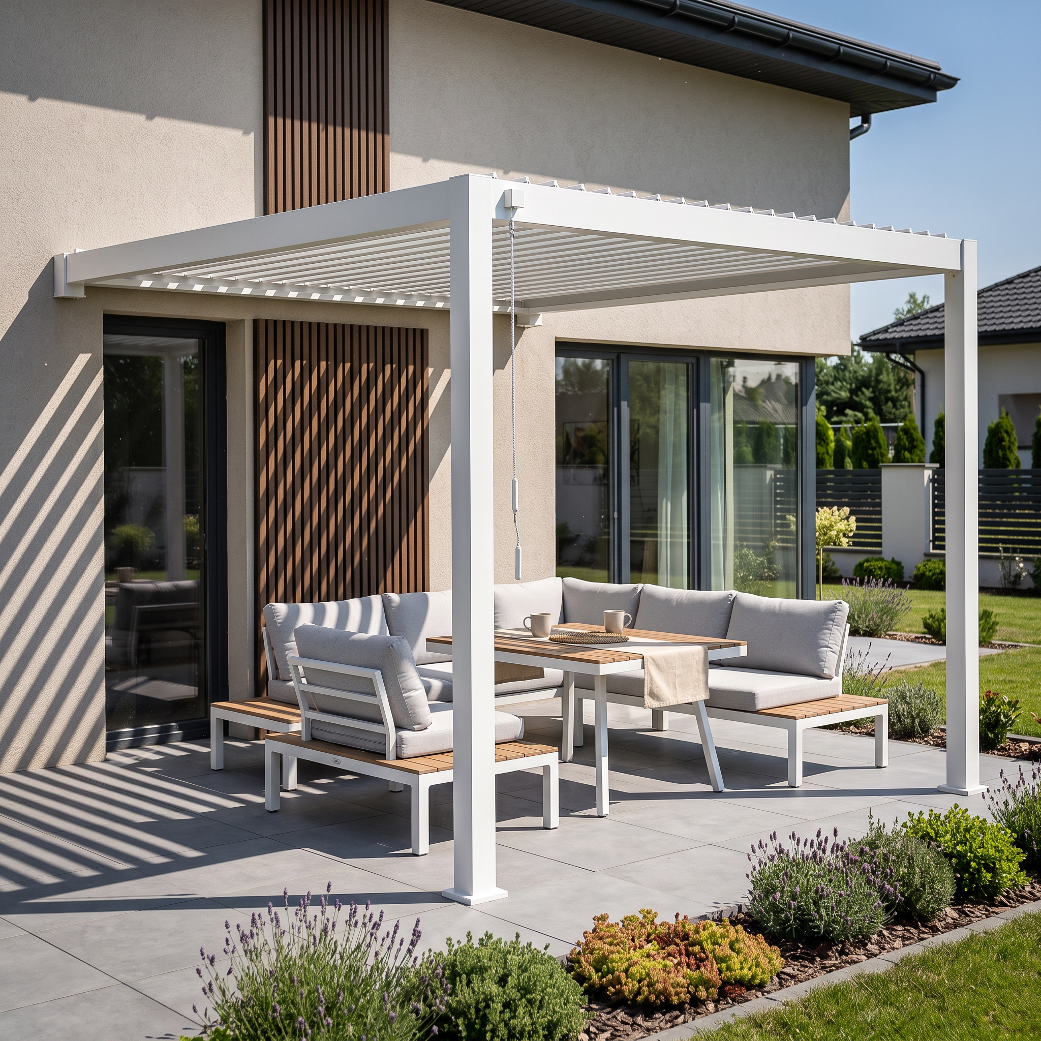 Pergola ścienna ogrodowa na taras Premium Wall 3x4 White - Gutroof — aranżacja