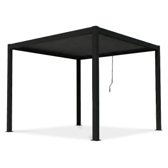 Antracytowa pergola tarasowa 3x3 PRIMARY Gutroof z rozsuwanym zadaszeniem na białym tle