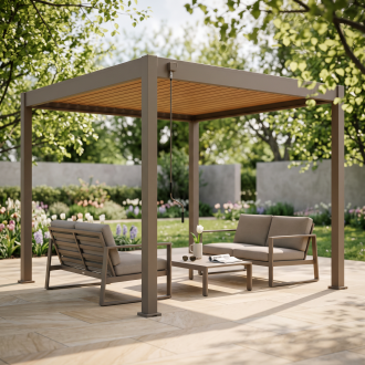 Pergola tarasowa ELEGANCE 3x3 Taupe - Gutroof &mdash; aranżacja