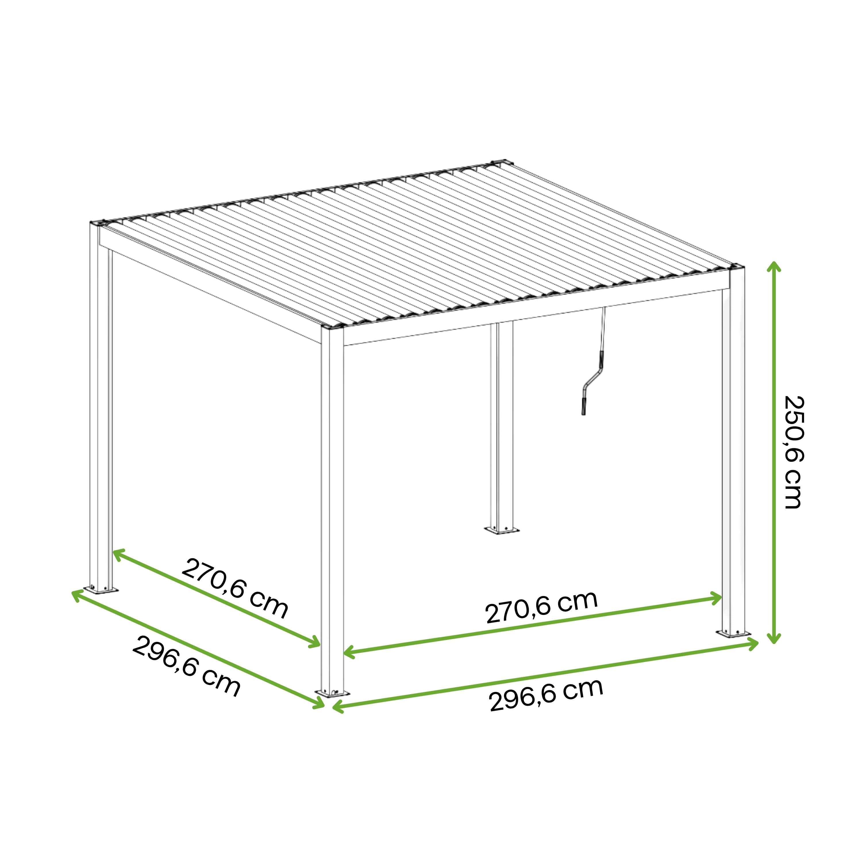 Grafika z wymiarami produktu pergola tarasowa 3x3 PRIMARY Anthracite Gutroof