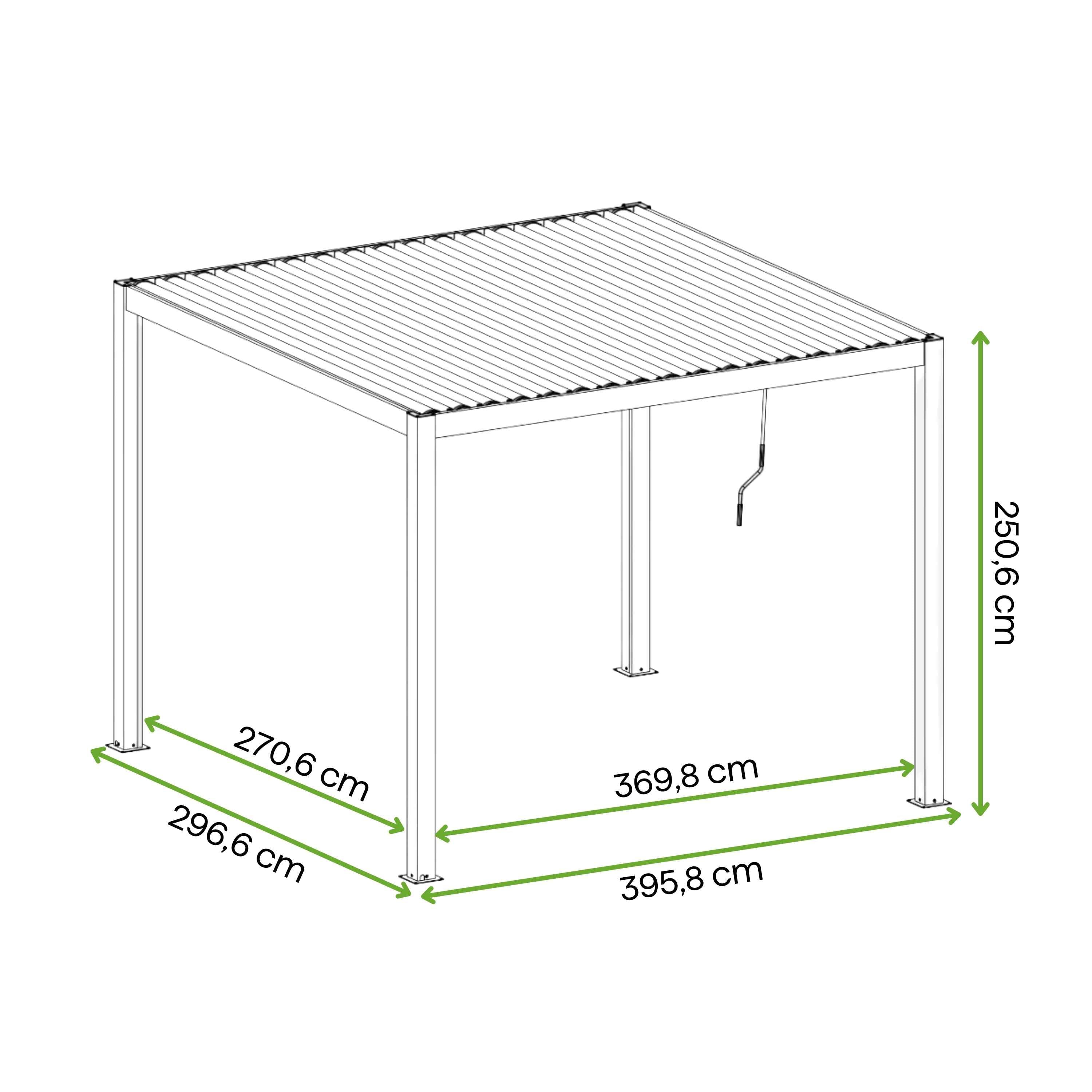 Grafika z wymiarami produktu pergola ogrodowa tarasowa 3x4 PRIMARY Anthracite Gutroof