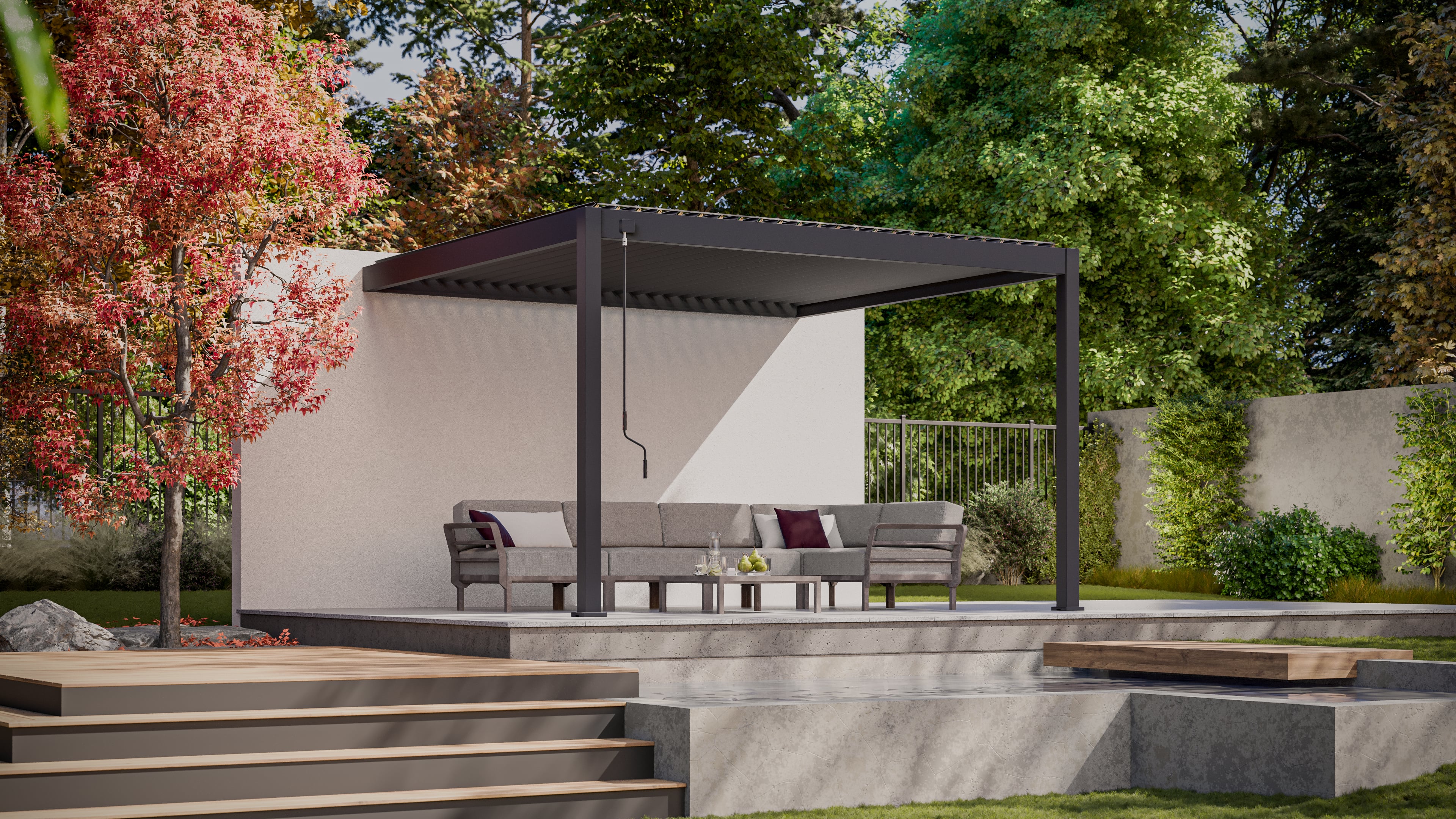 Pergola aluminiowa DELUXE Wall 3,6x4 Anthracite - Gutroof w świetle dziennym 