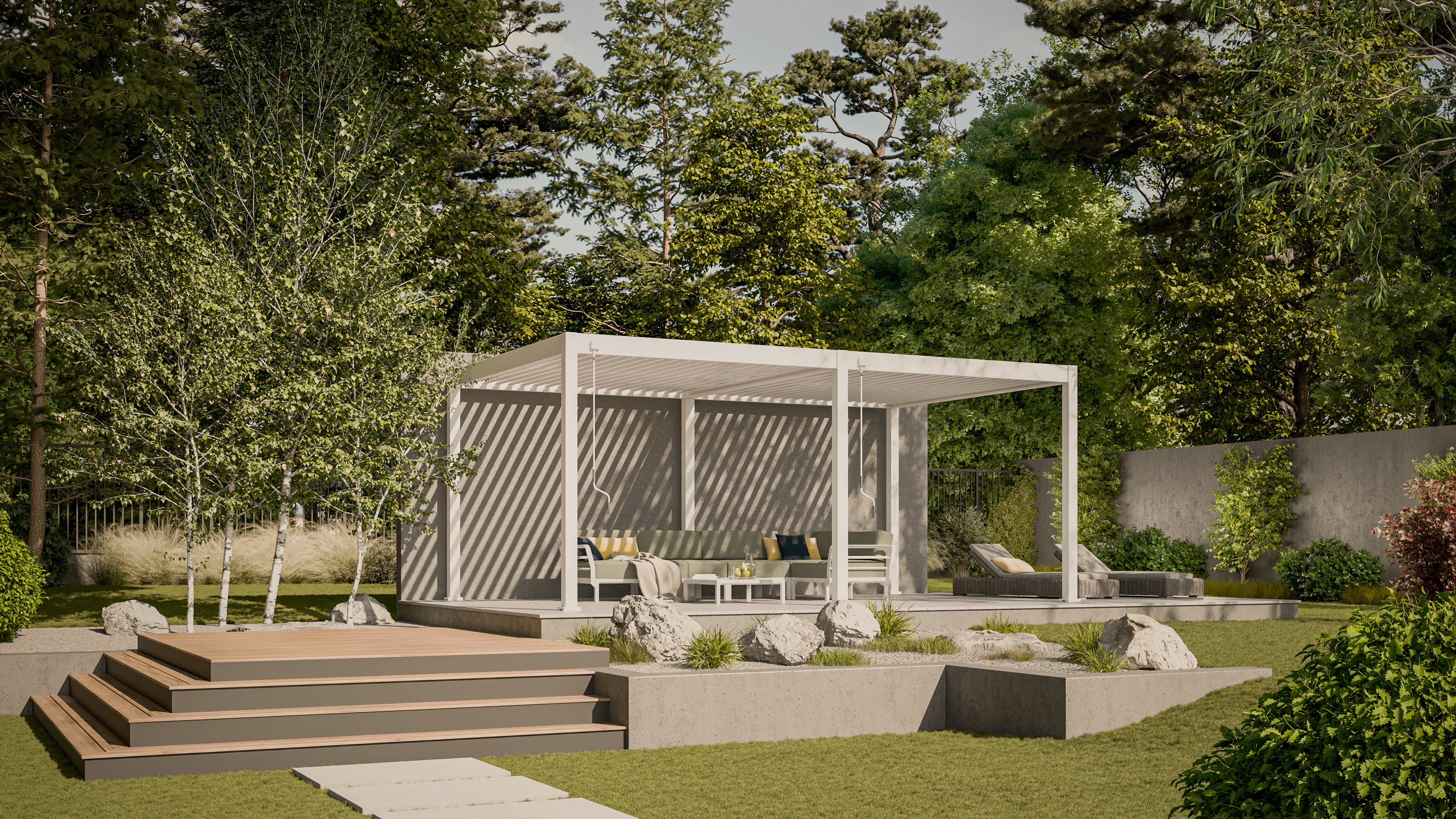Pergola aluminiowa na taras 3.6x6 DELUXE White - Gutroof w świetle dziennym 