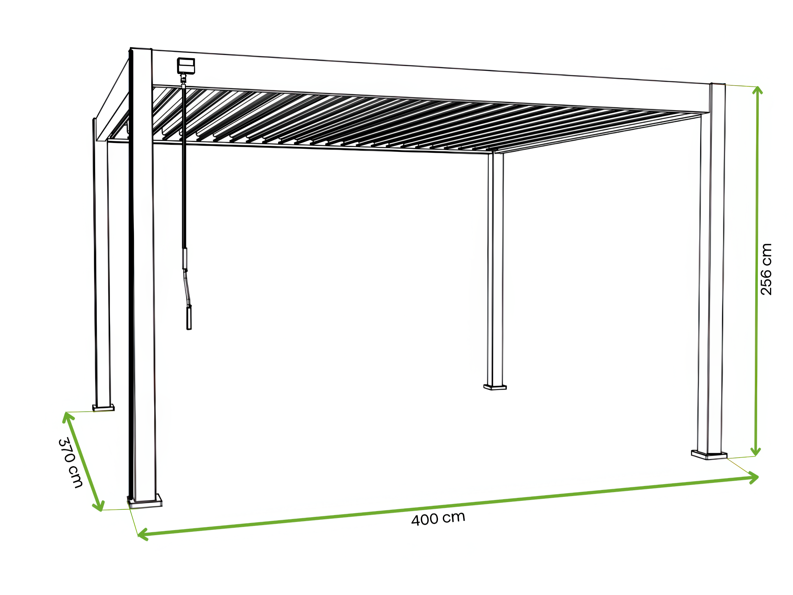 Pergola aluminiowa tarasowa DELUXE 3,6x4 - wymiary: 400x370x256cm
