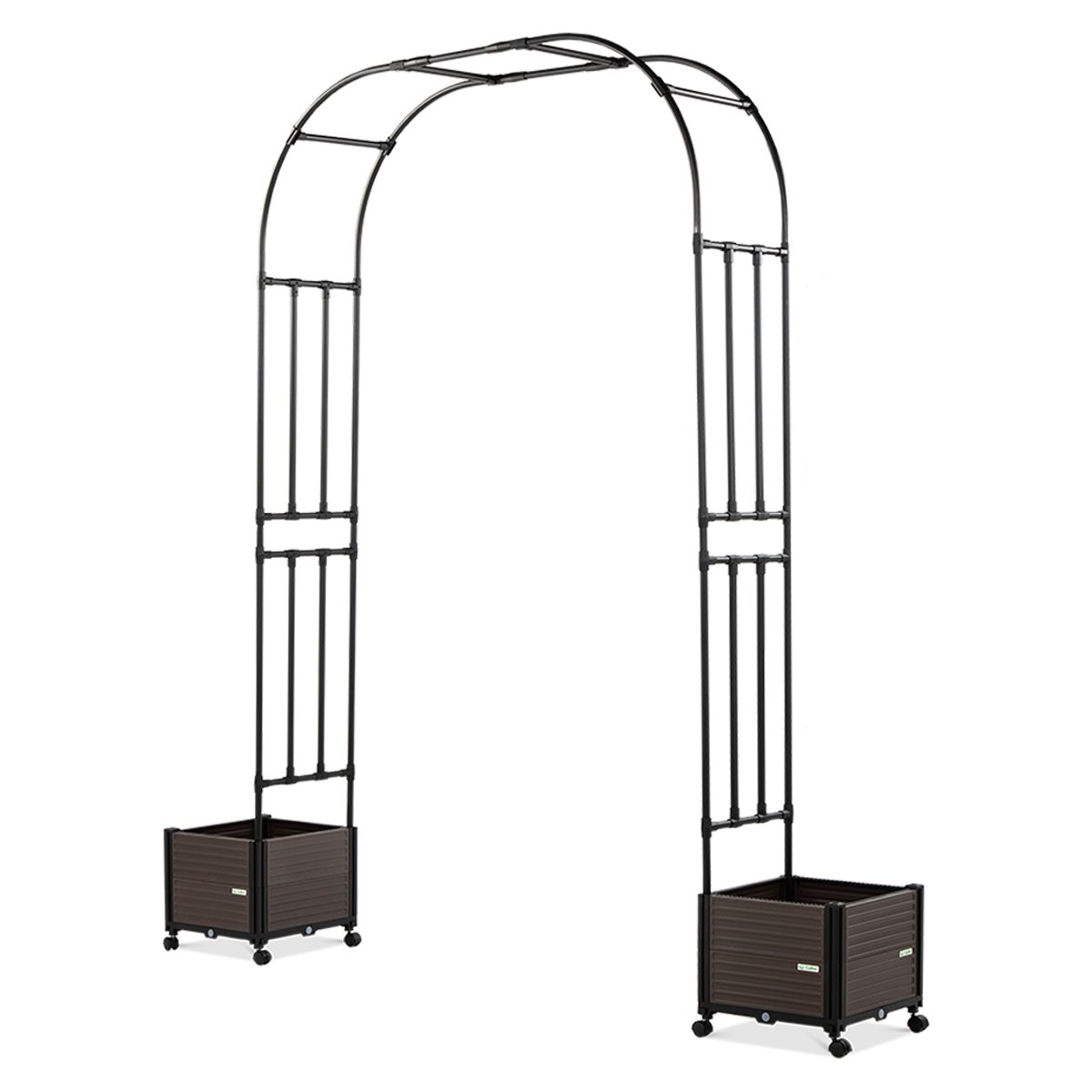 Pergola na kwiaty z dwoma pojemnymi kwietnikami na kółkach