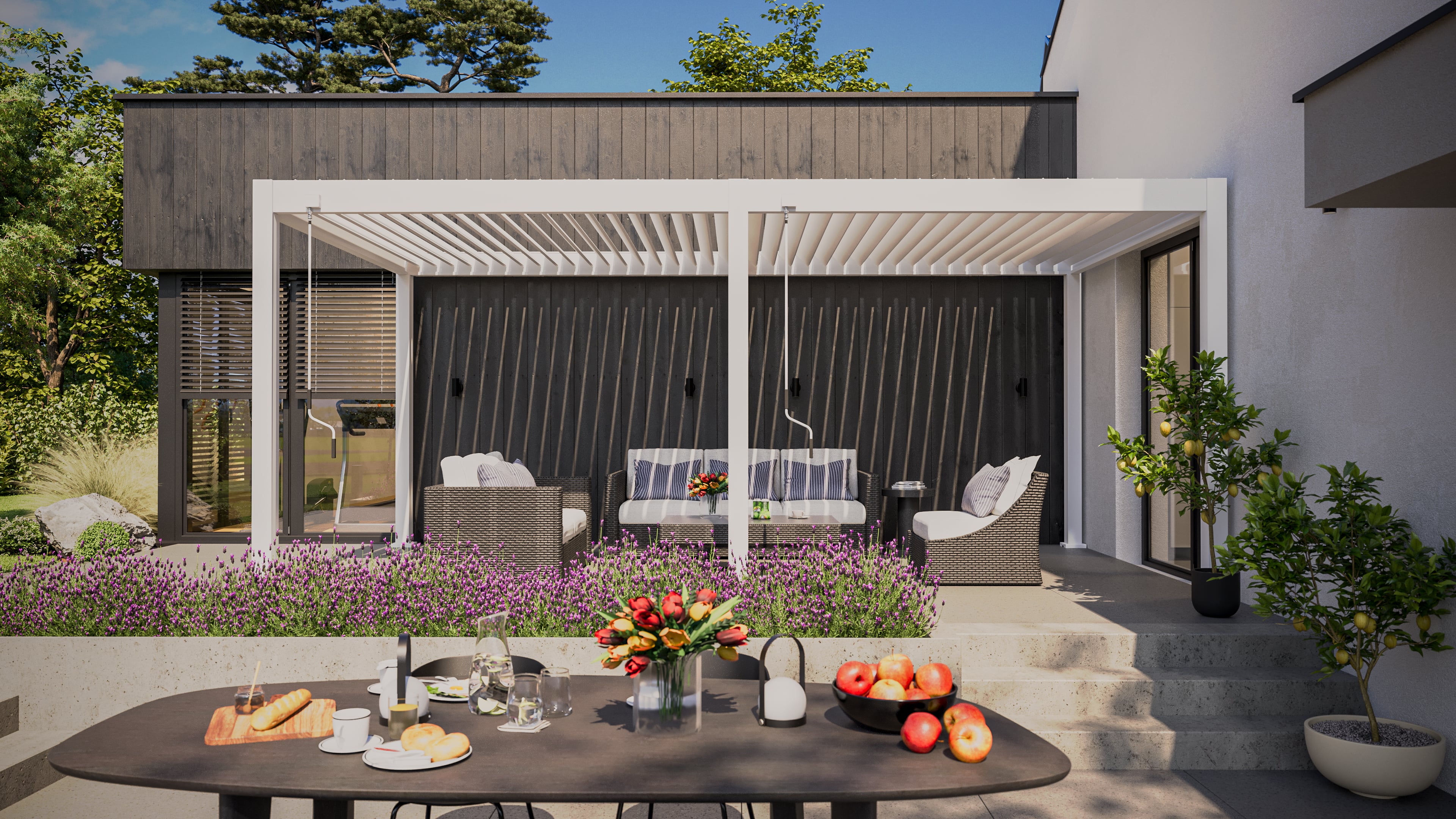 Pergola ogrodowa ELEGANCE 3x6 White - Gutroof w aranżacji domu
