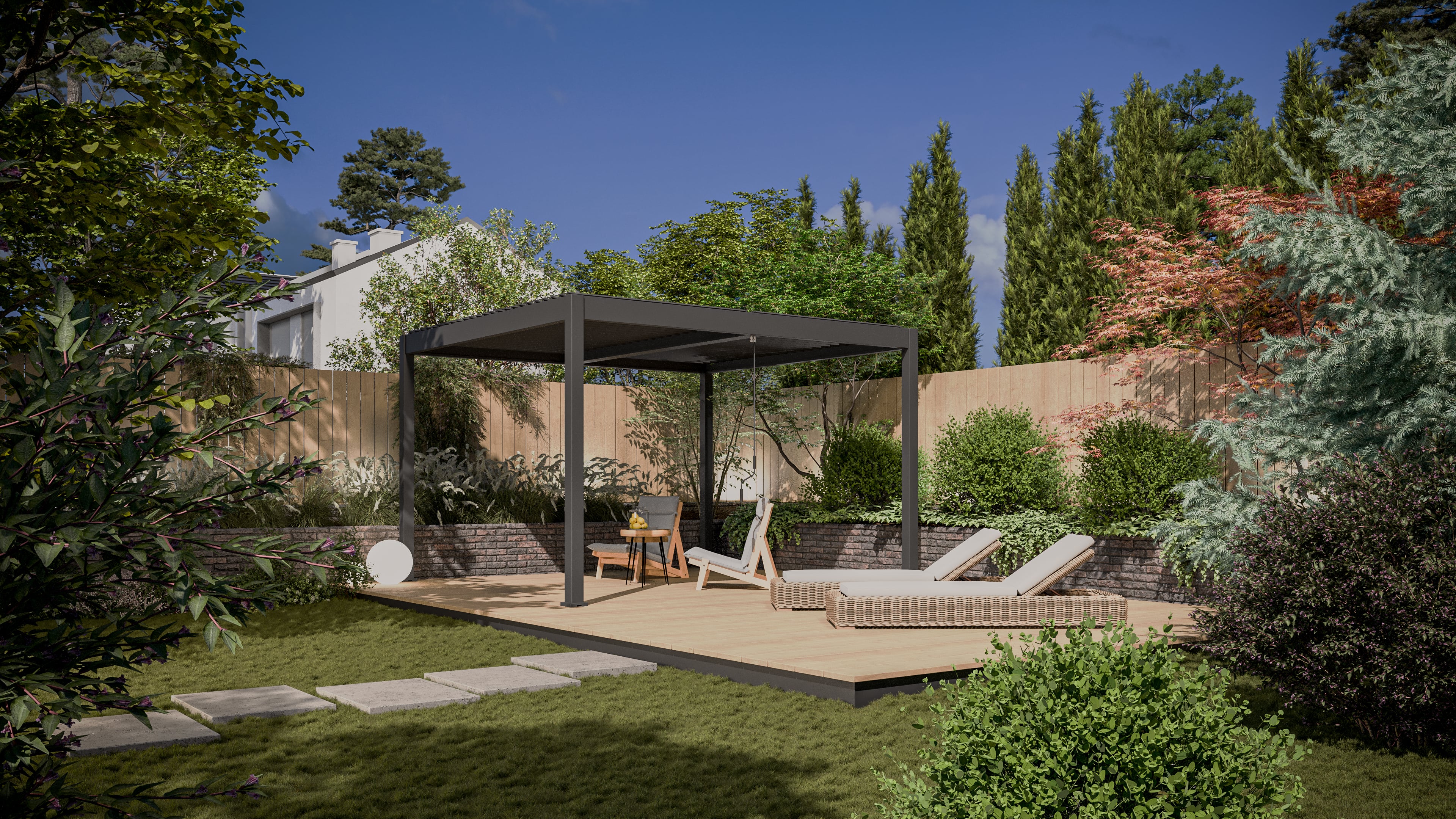 Pergola ogrodowa ELEGANCE DUO 3,6x4 Anthracite - Gutroof w świetle dziennym