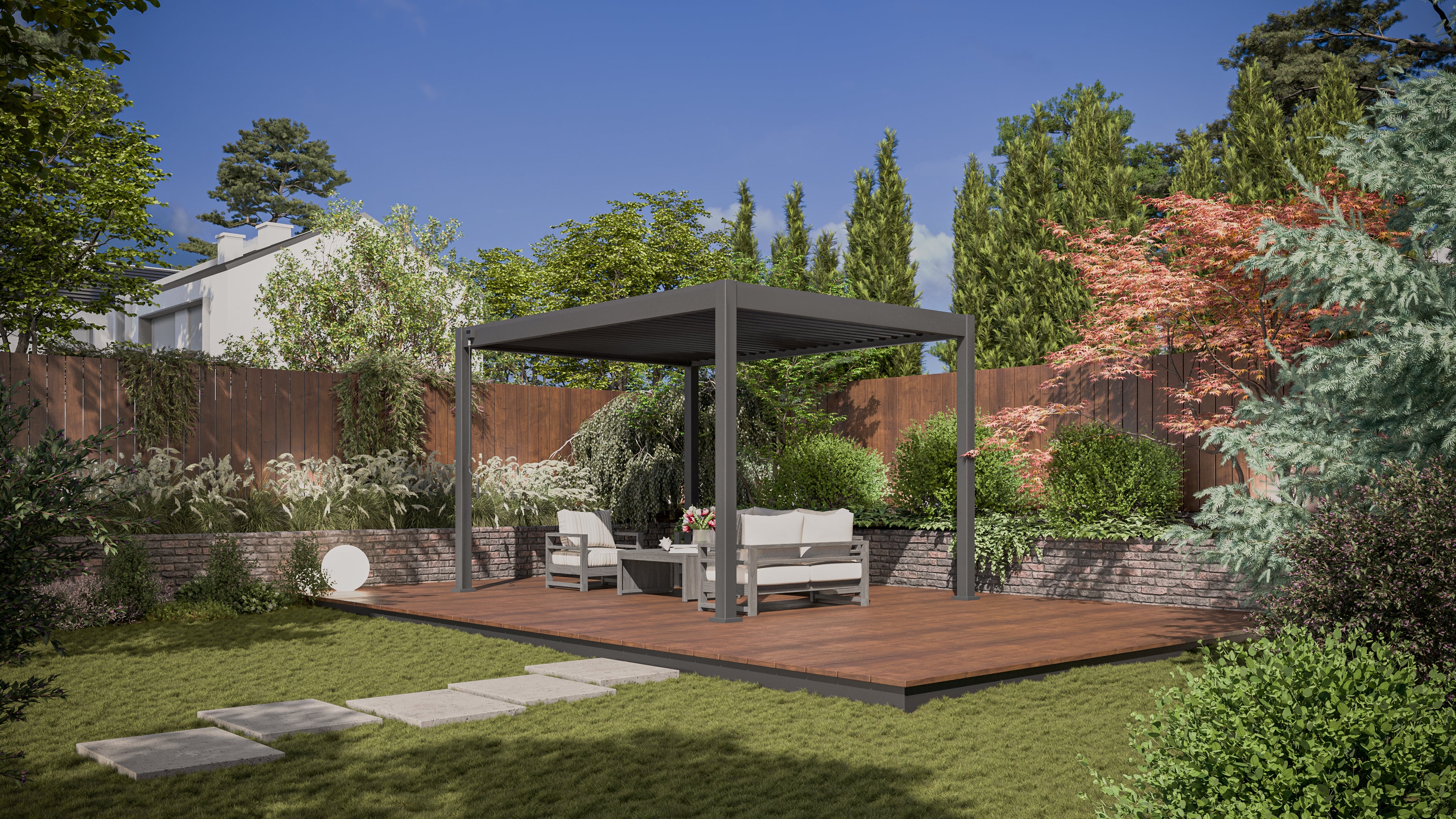 Pergola ogrodowa na taras ELEGANCE 3x4 Anthracite - Gutroof w aranżacji