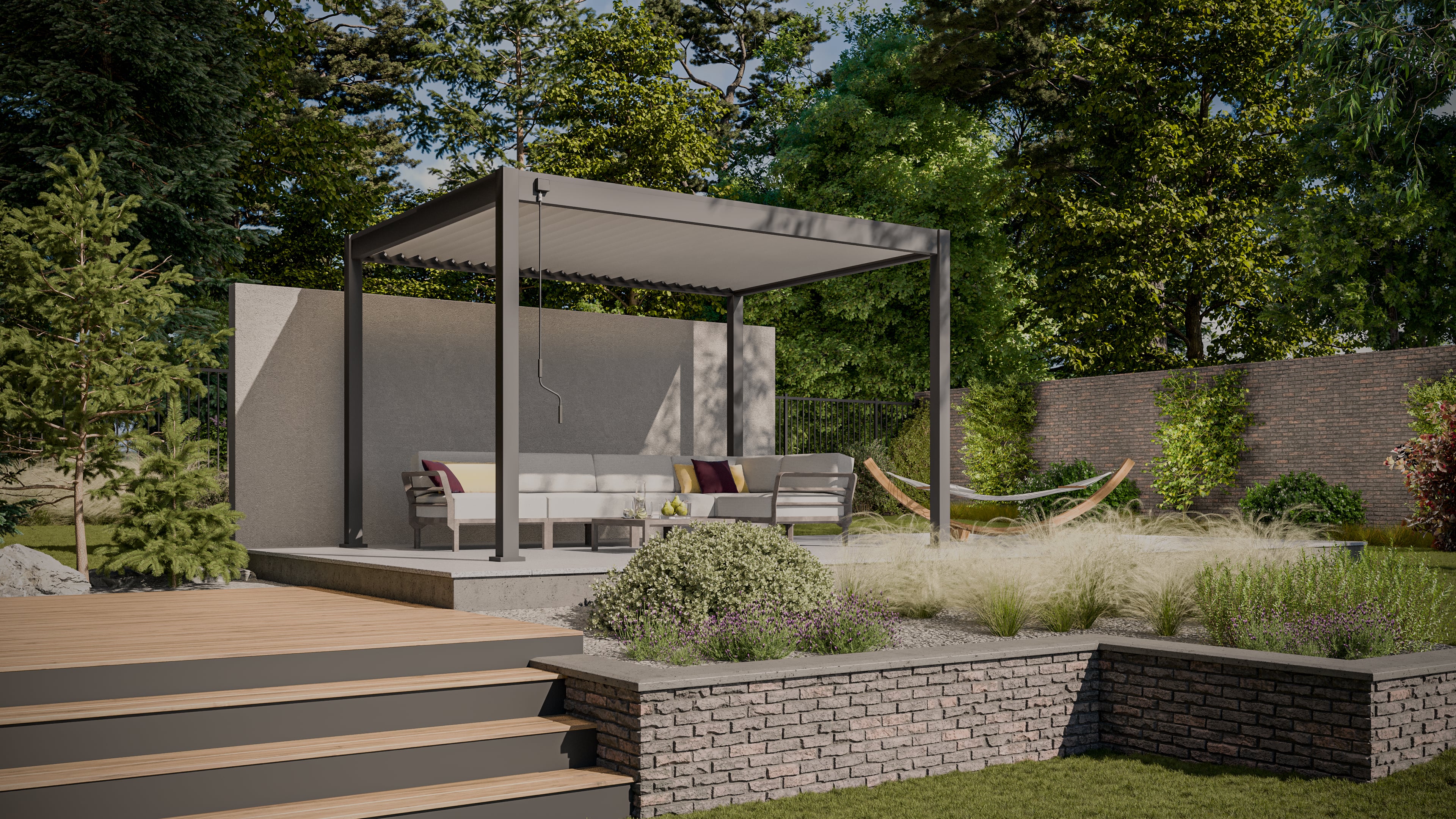 Pergola ogrodowa na taras ELEGANCE 3x4 AnthraciteLight Grey - Gutroof w aranżacji ogrodu