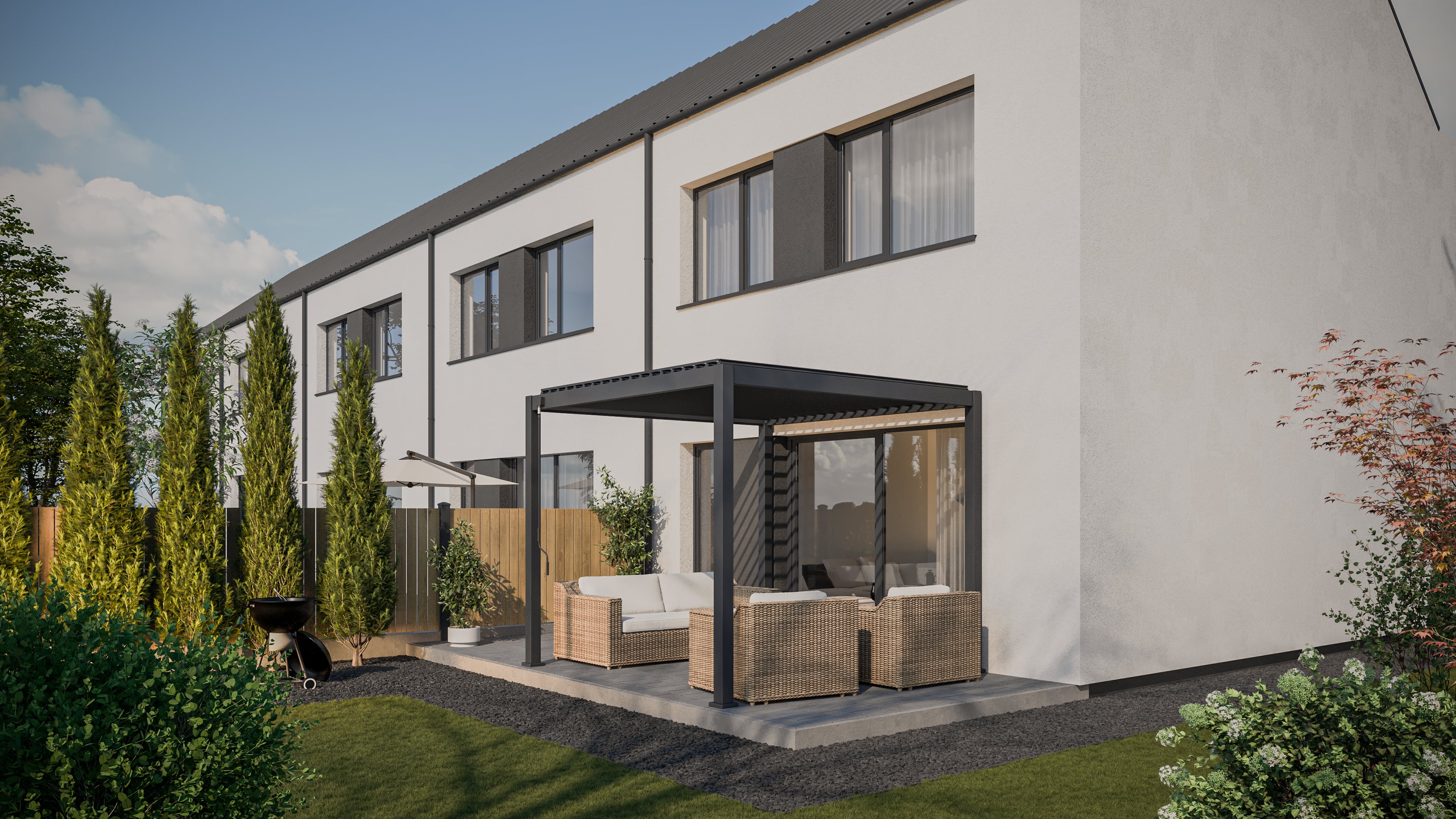 Pergola ogrodowa na taras Premium 3x3 Anthracite - Gutroof aranżacja na tarasie