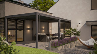 Pergola tarasowa 3.6x7.2 DELUXE Anthracite - Gutroof w świetle dziennym 