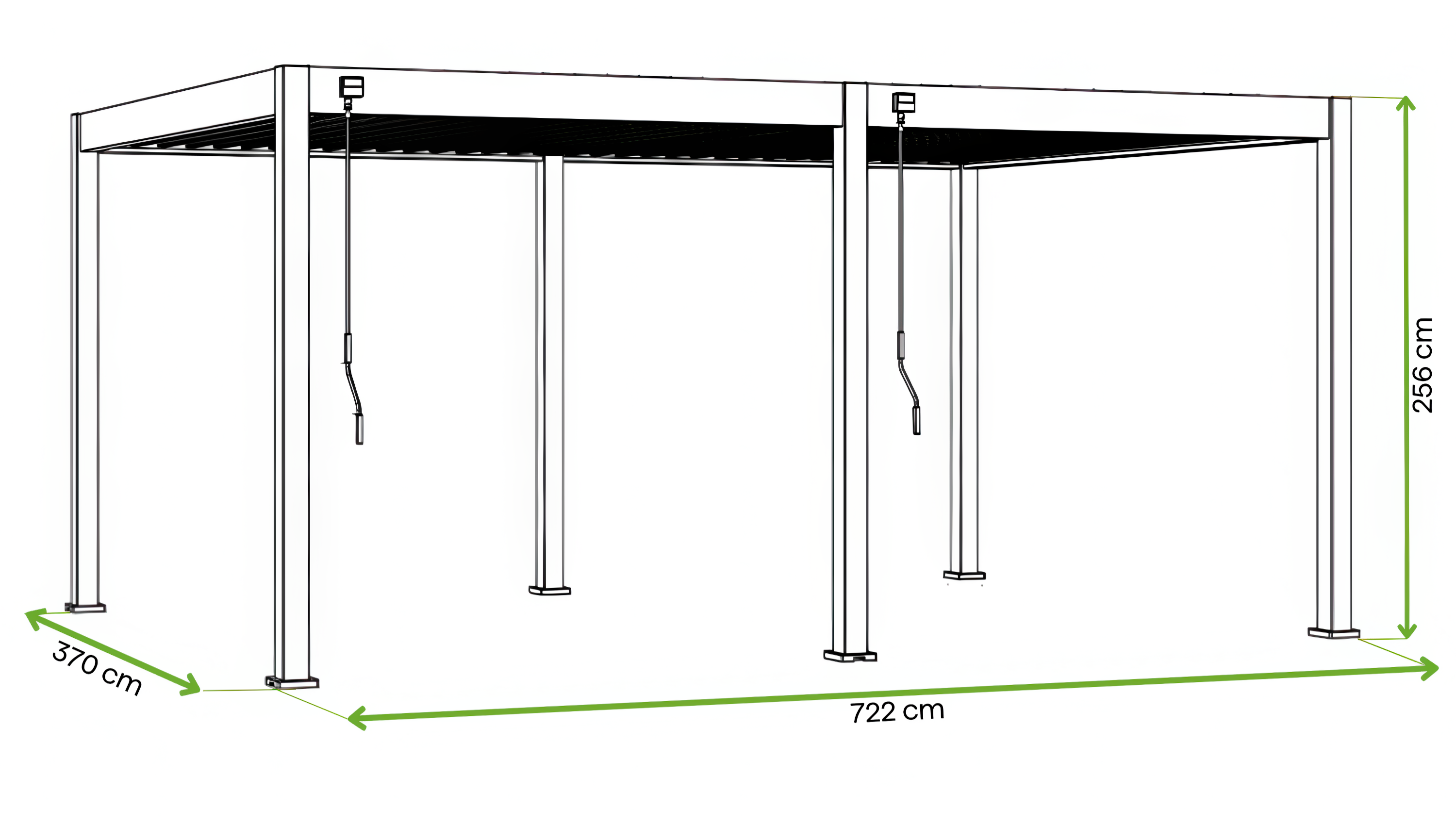Pergola ogrodowa DELUXE 3.6x7.2m - wymiary: 370x722x256cm