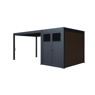 Pergola tarasowa Fusion 3x4+2 Anthracite Gutroof ze schowkiem widok perspektywiczny lewy