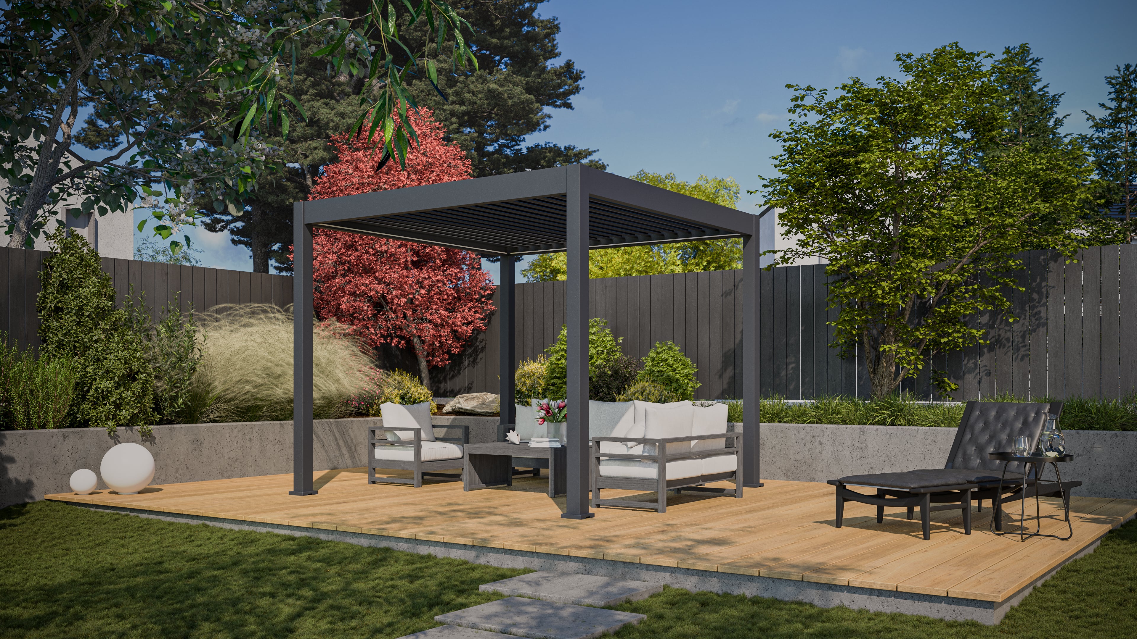 Pergola tarasowa automatyczna z oświetleniem LED ELEGANCE AUTOMATIC 3x3 Anthracite - Gutroof w świetle dziennym