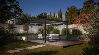 Pergola tarasowa DELUXE PRO Automatic 4x4 + LED, Anthracite - Gutroof w aranżacji wieczorowej
