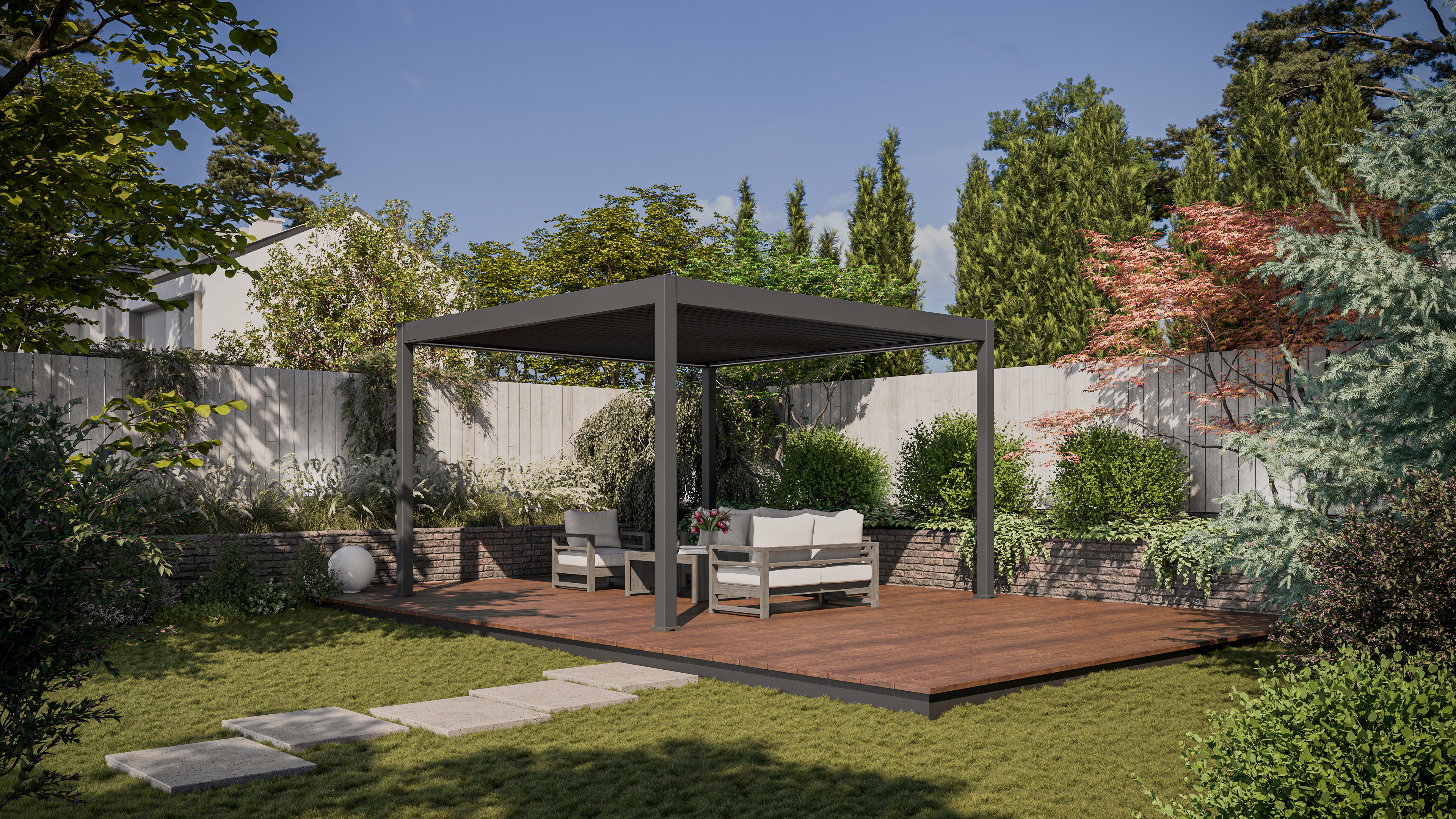 Pergola tarasowa DELUXE PRO Automatic 4x4 + LED, Anthracite - Gutroof w świetle dziennym