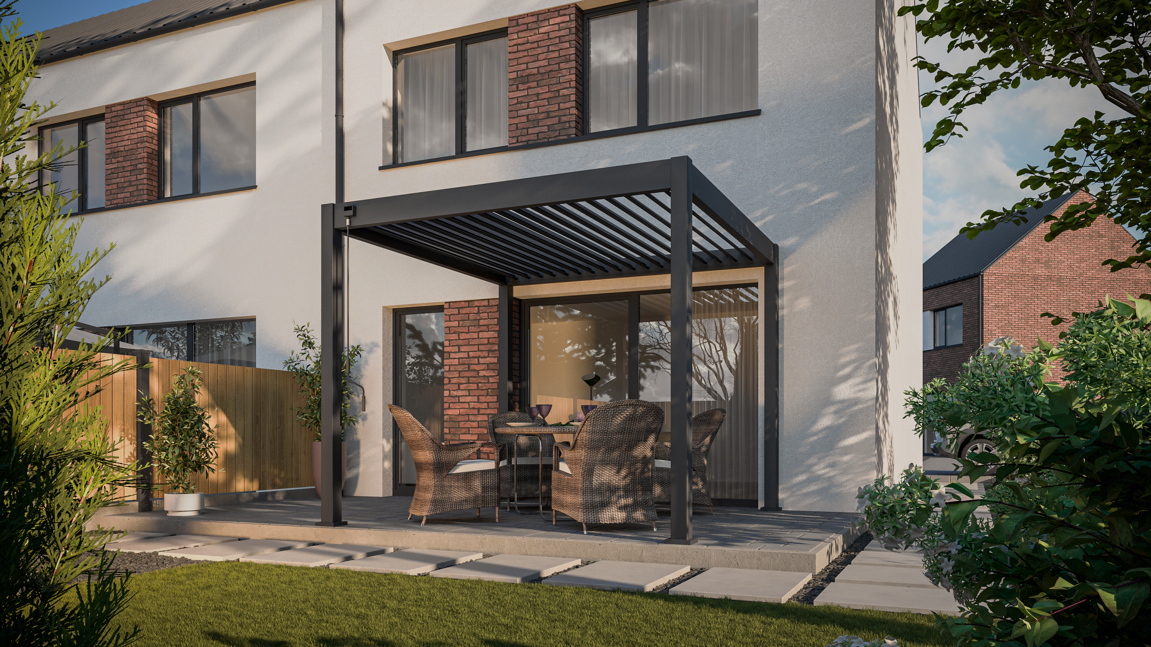 Pergola tarasowa ELEGANCE 3x3 Anthracite marki Gutroof w cieniu