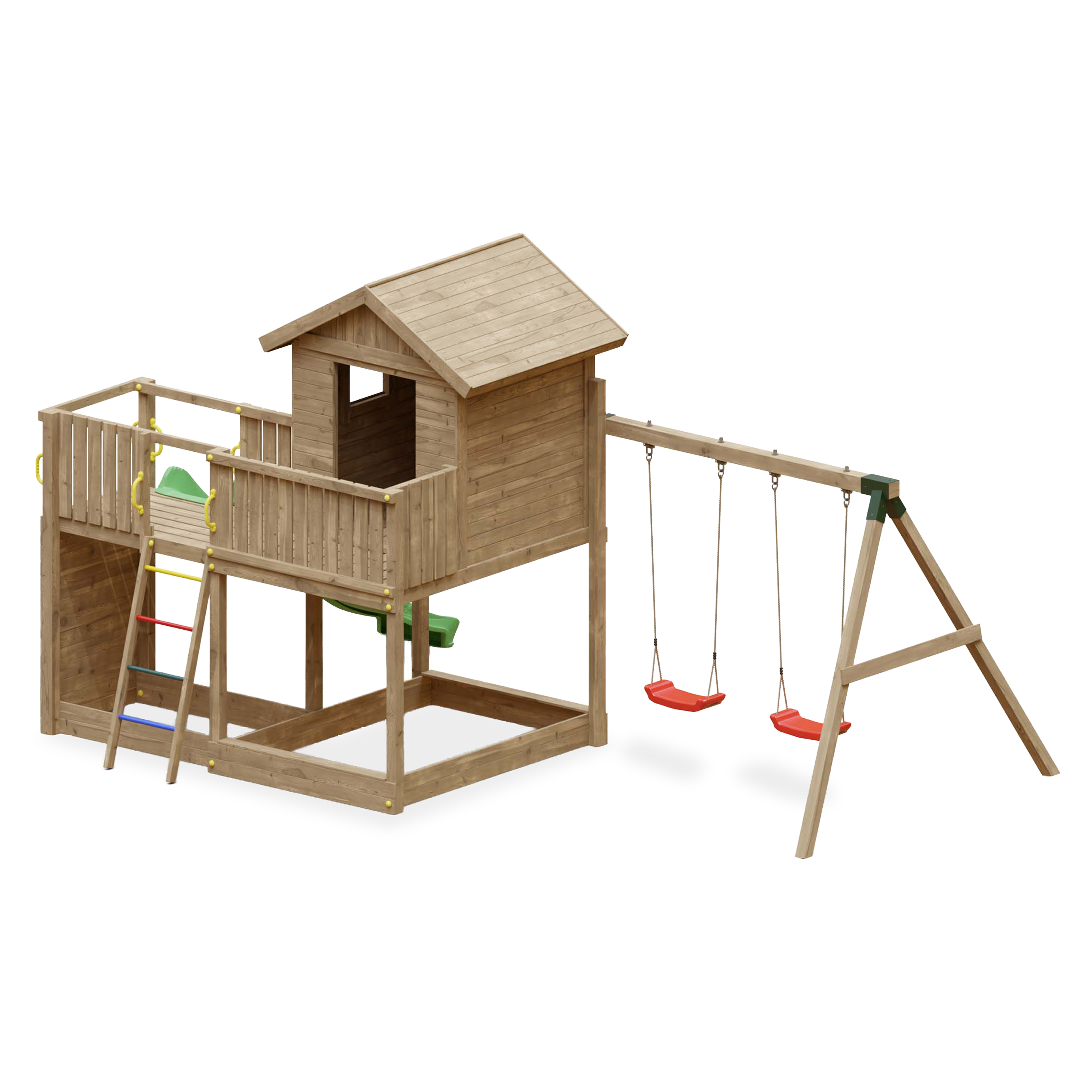 Plac zabaw dla dzieci z domkiem i podwójną huśtawką GALAXY L - Fungoo