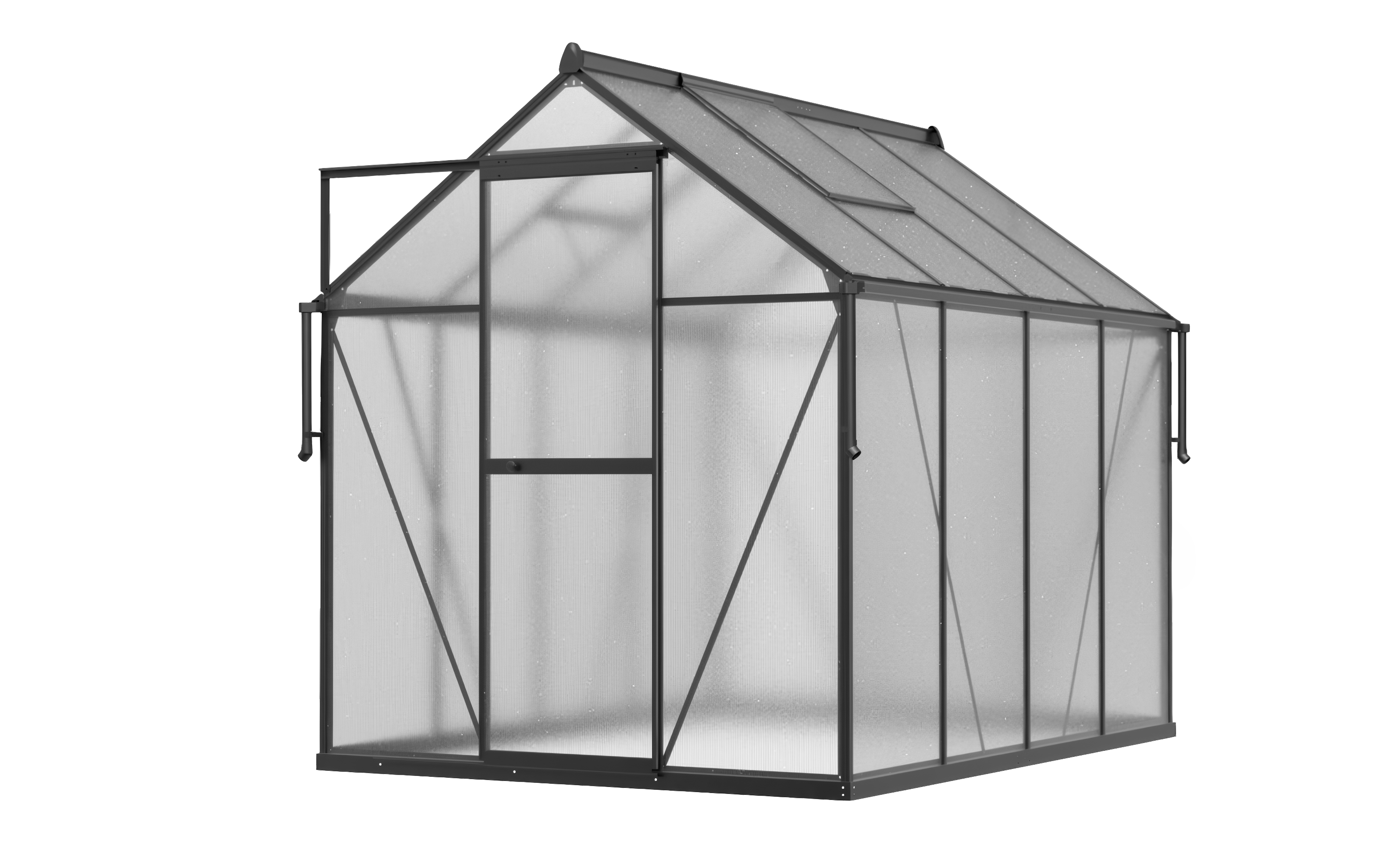 Widok od przodu na czarną szklarnię poliwęglanową Slide-In 183x245