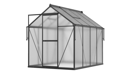 Widok od przodu na czarną szklarnię poliwęglanową Slide-In 183x245