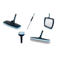 zestaw do czyszczenia basenu, szczotki, podbierak, termometr basenowy, tyczka teleskopowa