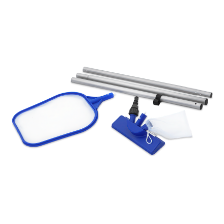 Zestaw do konserwacji basenu. Kij z wymiennymi końcówkami: odkurzającą, odgarniającą