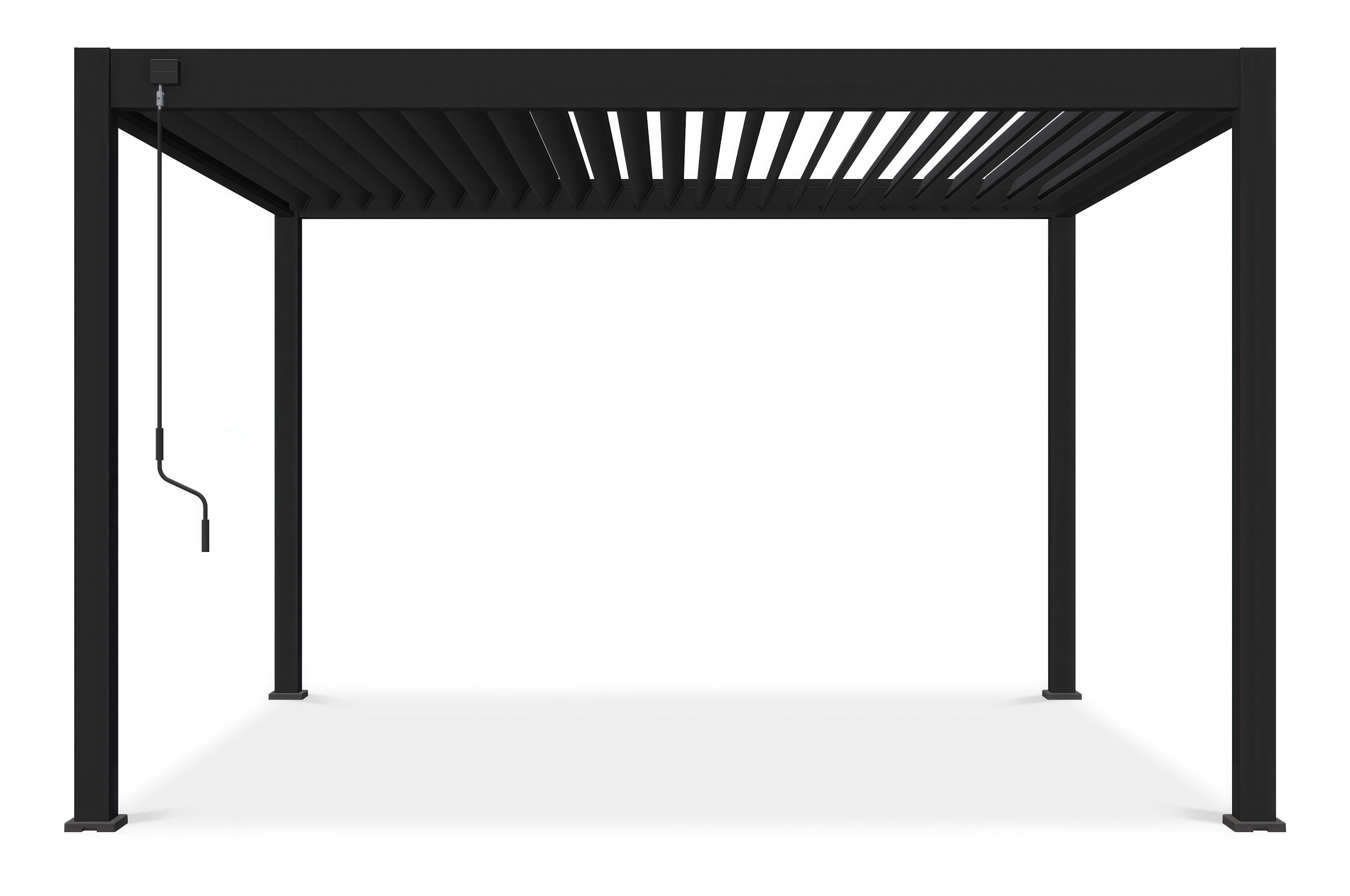 Przód pergoli tarasowej DELUXE w rozmiarze 3,6x4 i w kolorze Anthracite