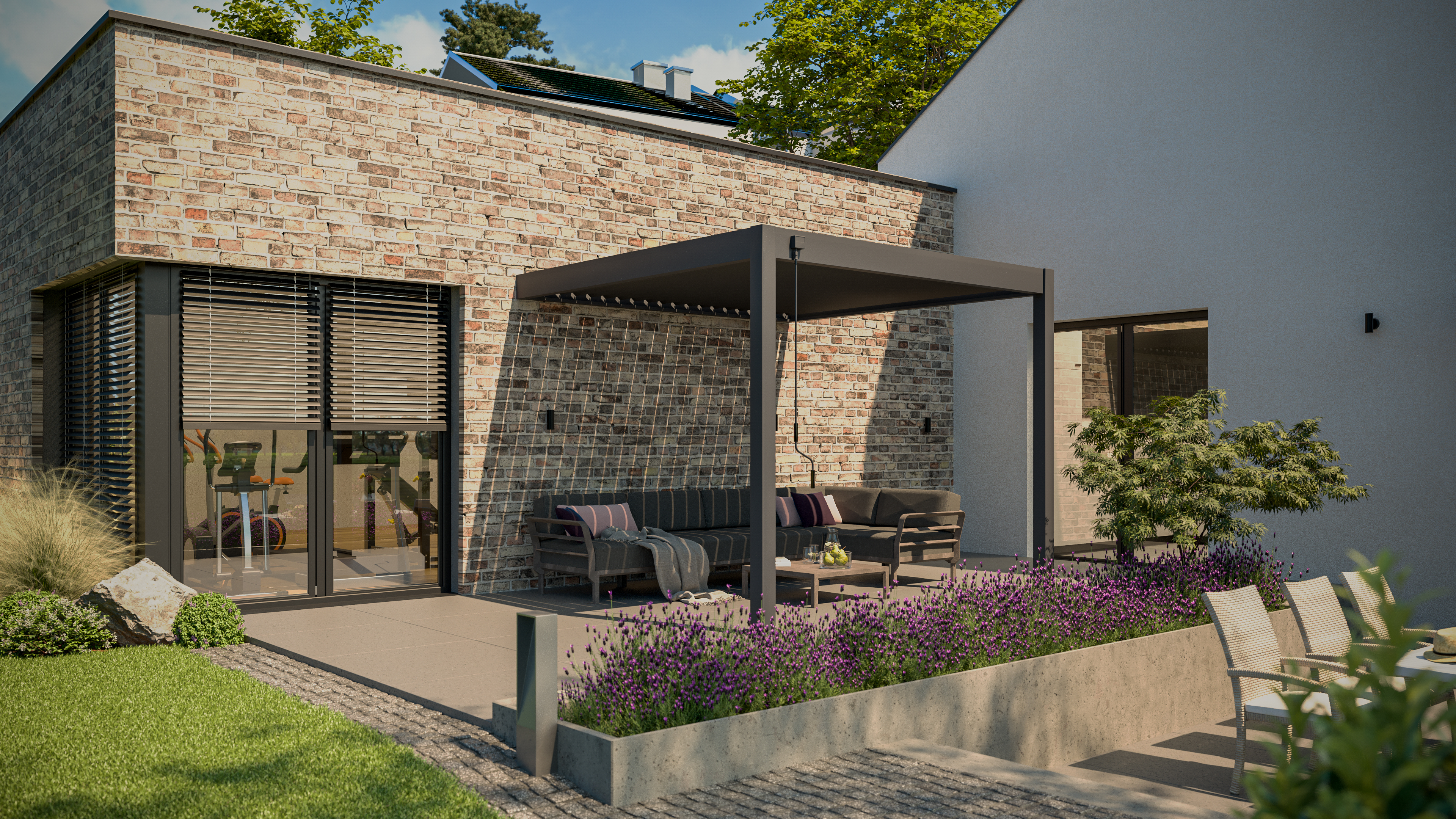 Przyścienna pergola ELEGANCE WALL 3x3 Anthracite - Gutroof wświetle dziennym