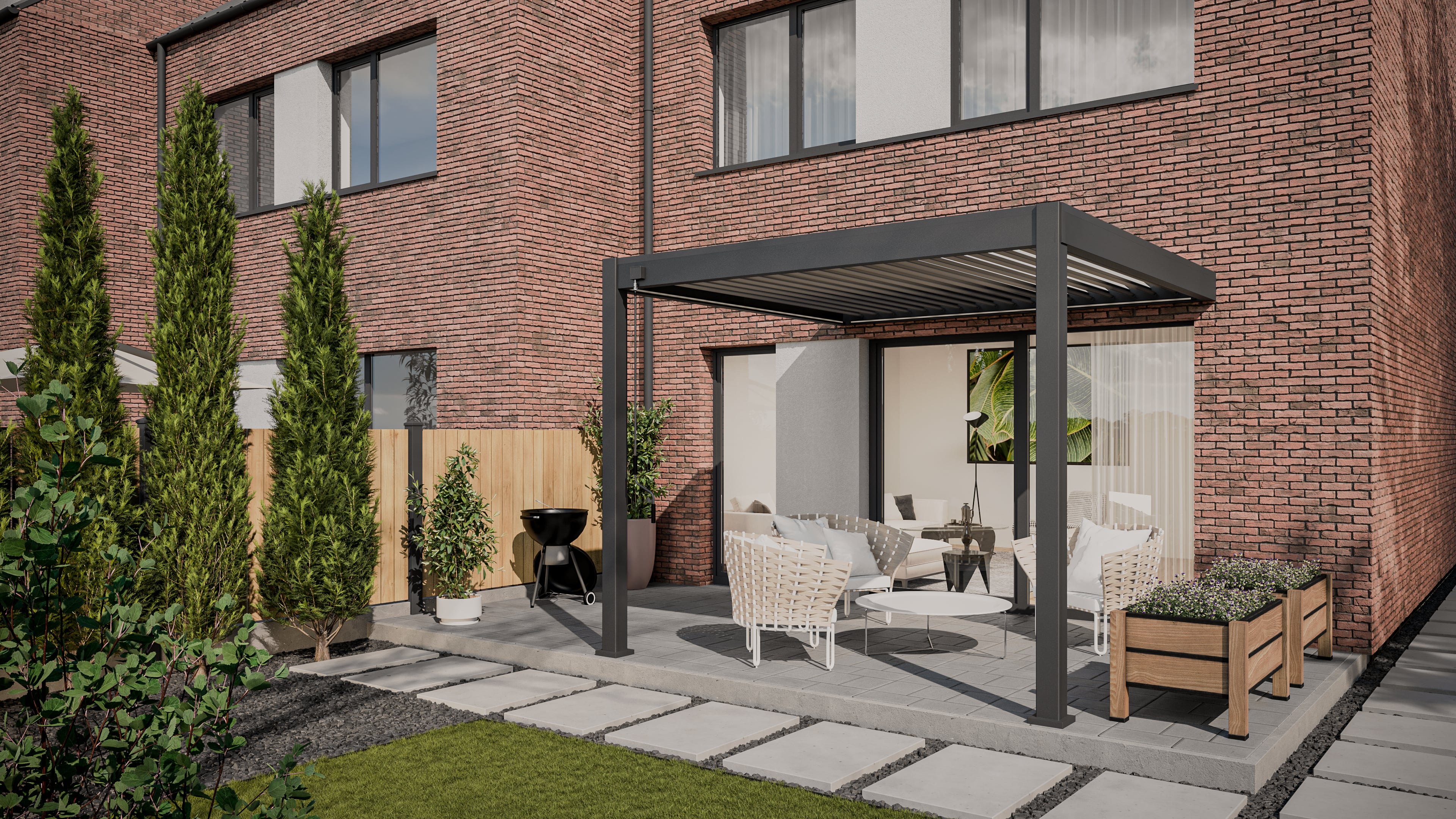 Przyścienna pergola ELEGANCE WALL 3x3 AnthraciteLight Grey - Gutroof w świetle dziennym